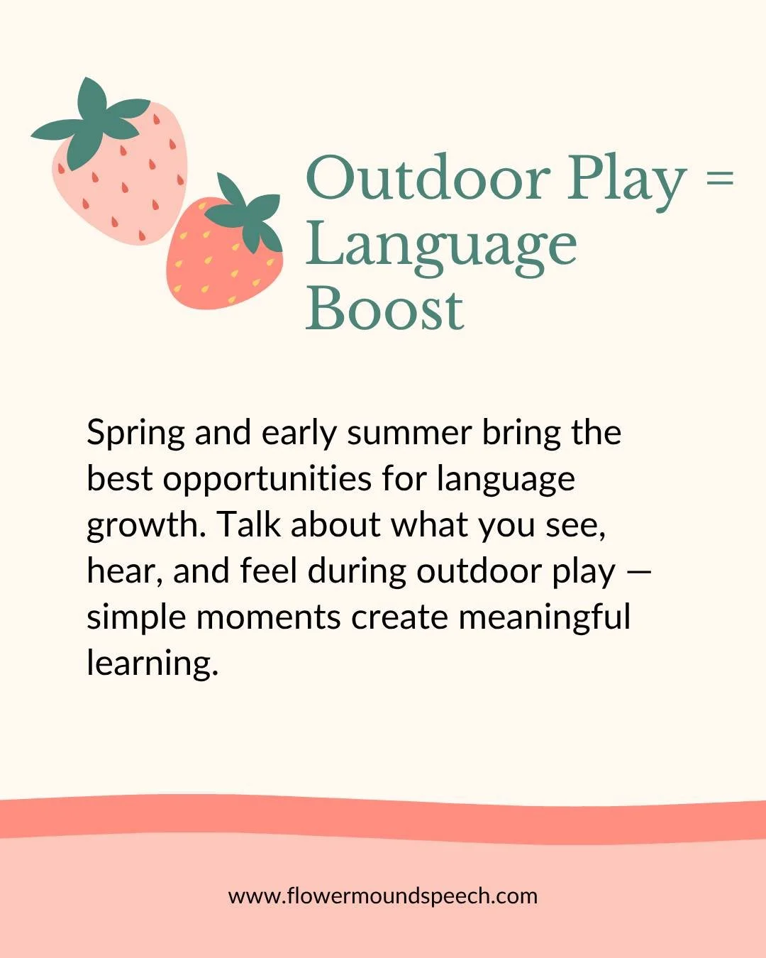 Some of the best language moments happen outside 🌿

You don&rsquo;t need a plan &mdash; just step outside and talk about what you see, hear, and do together.

Simple things like pointing out birds, describing what you&rsquo;re doing, or naming objec