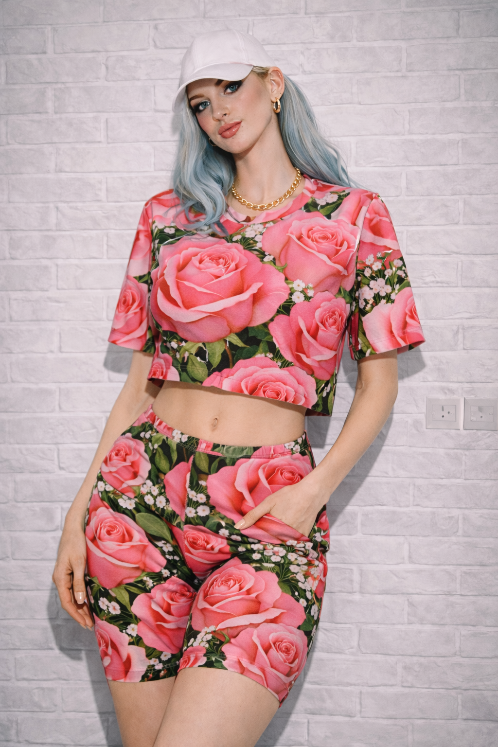 OPHELIA FLORAL CROP TEE AND SHORTS SET