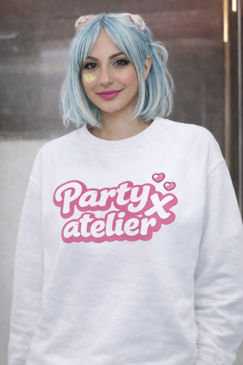 WHITE PINK FUN LOGO CREWNECK SWEATSHIRT