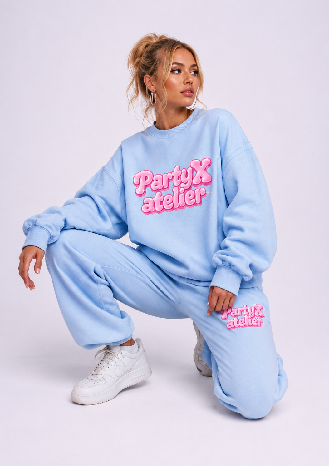 OCEANA POWDER BLUE WITH PINK PARTYX LOGO SWEATSHIRT AND JOGGER SET