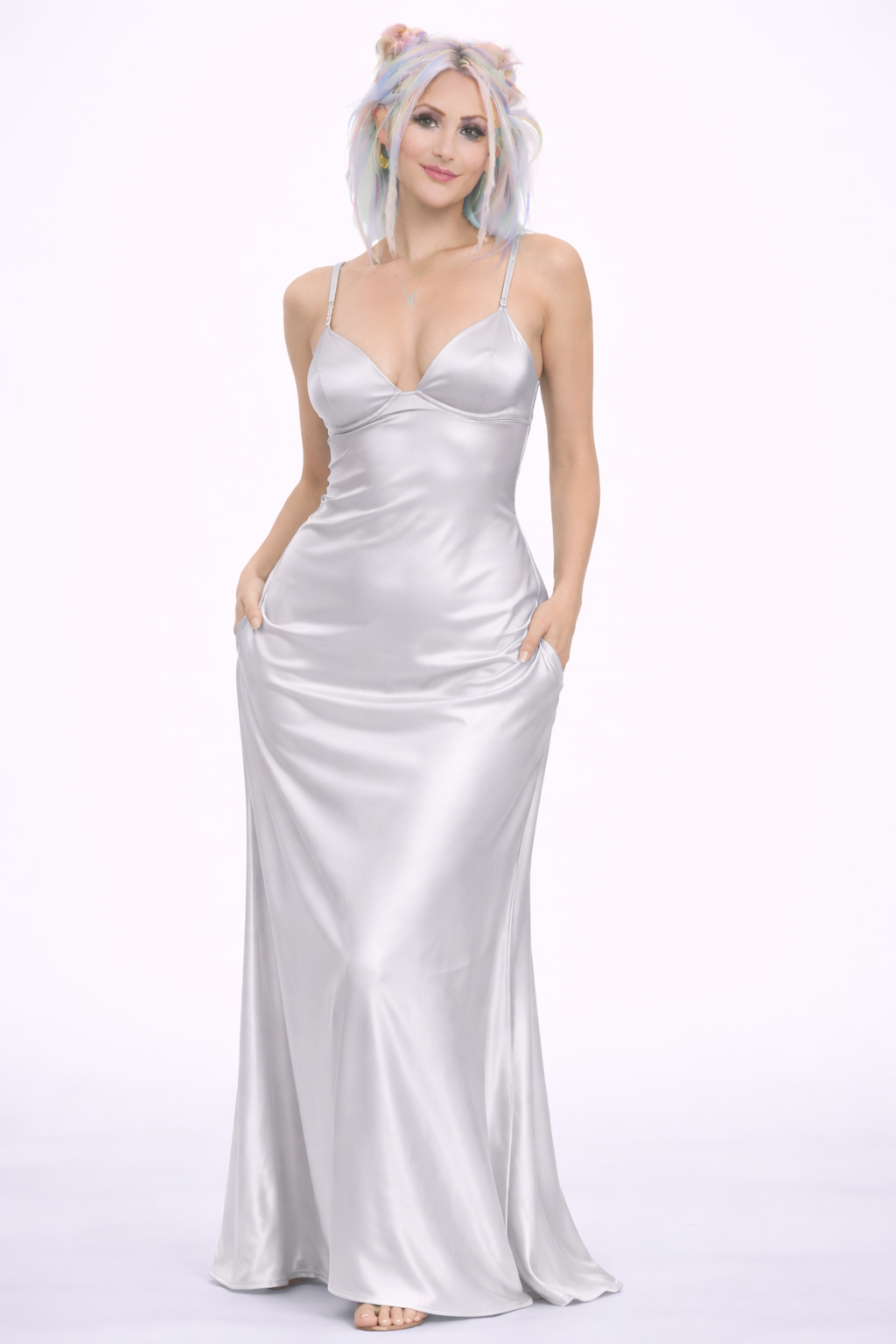 PEARL SILVER SATIN DRESS