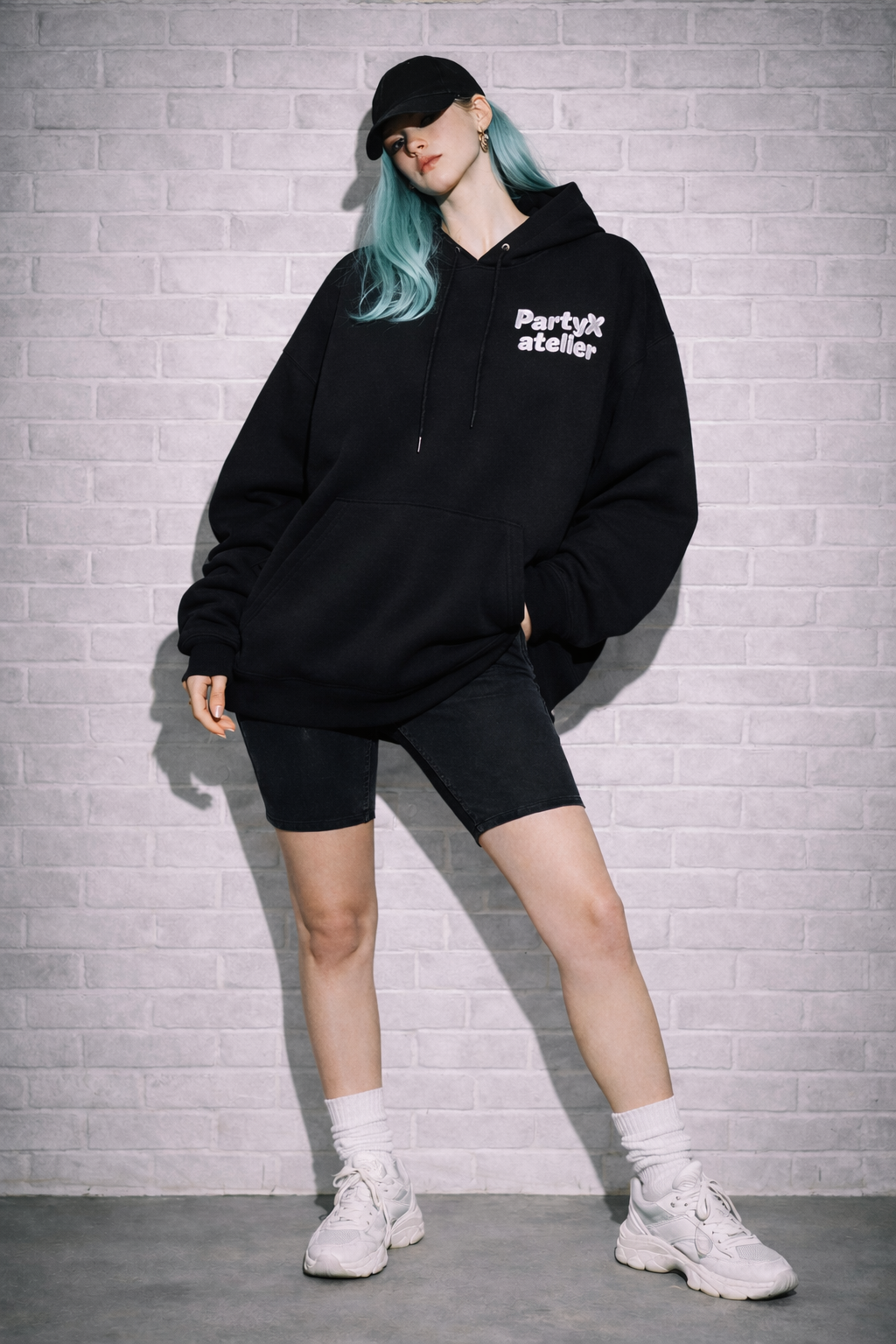BLACK PARTYXATELIER BUBBLE LOGO OVERSIZED HOODIE AND SHORTS CO-ORD SET