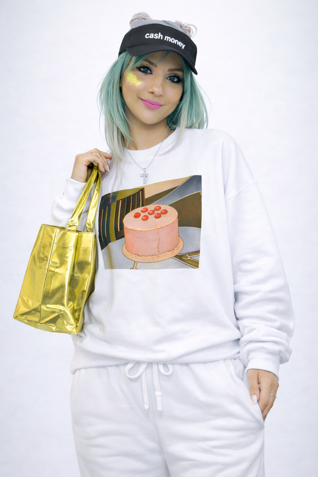 WHITE CAKE CARTOON CREWNECK SWEATSHIRT