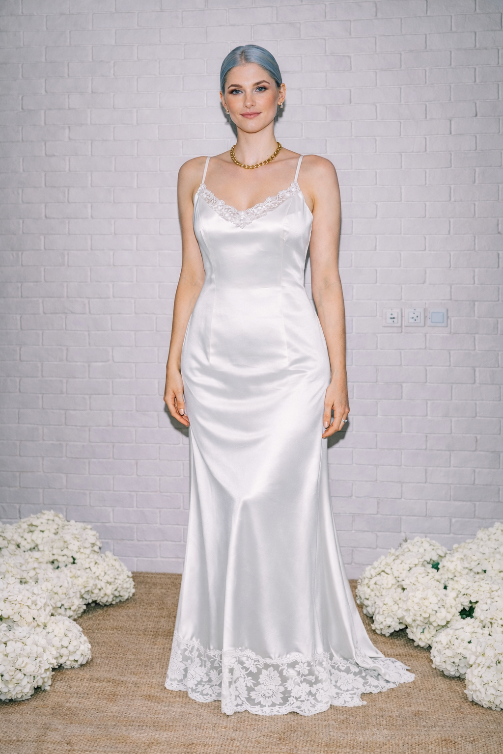 CRYSTAL SATIN WITH LACE BRIDAL DRESS