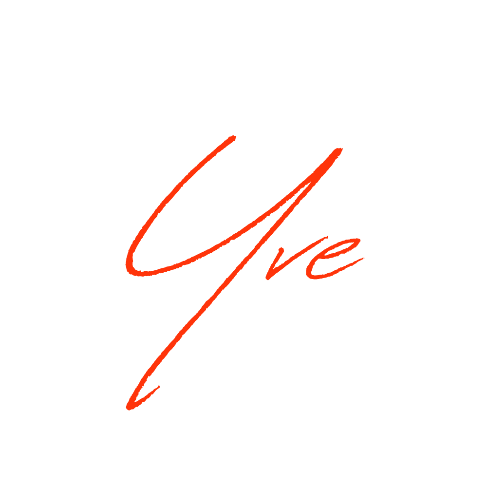 The name Yve written in red cursive font on a white background.