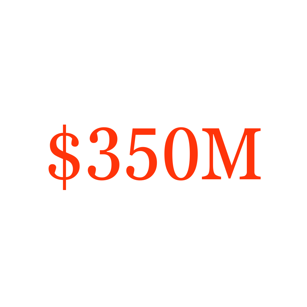 Black background with red text reading "$350M" and smaller text above it reading "Funding raised for startups in 2023".
