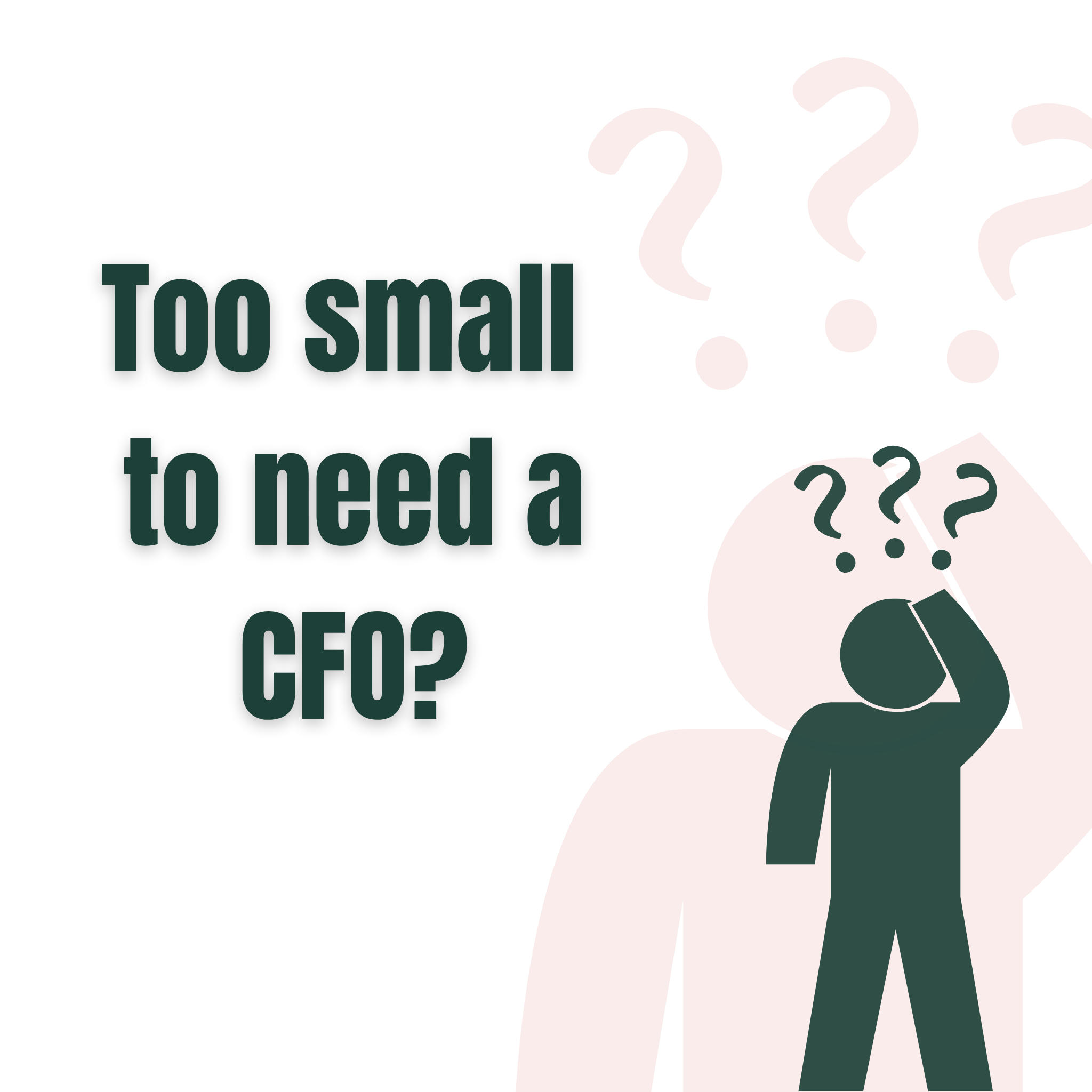 Text on a dark green background reads, 'Too small to need a CFO?'