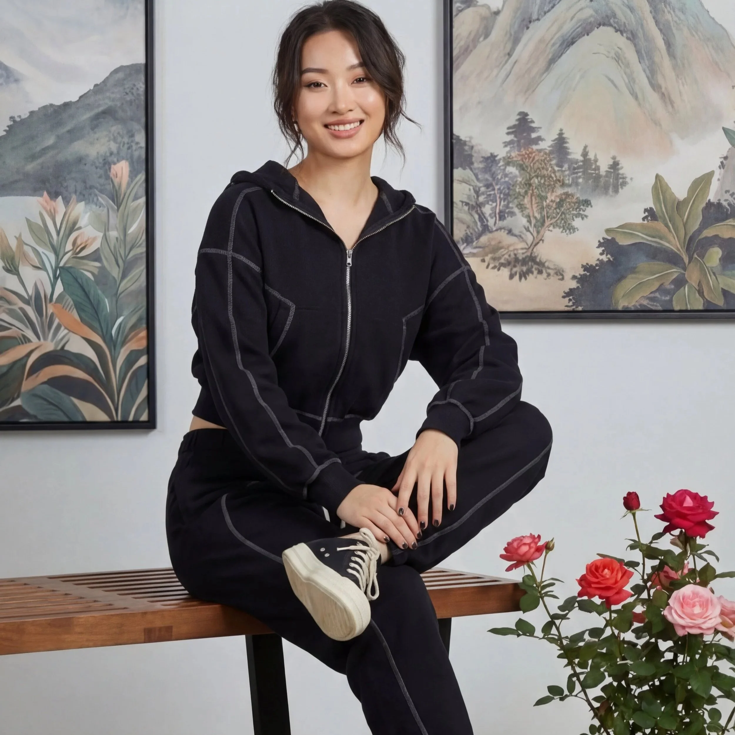 Clothed in Beauty | Contrast-Stitched Boxy Fleece Zip Hoodie