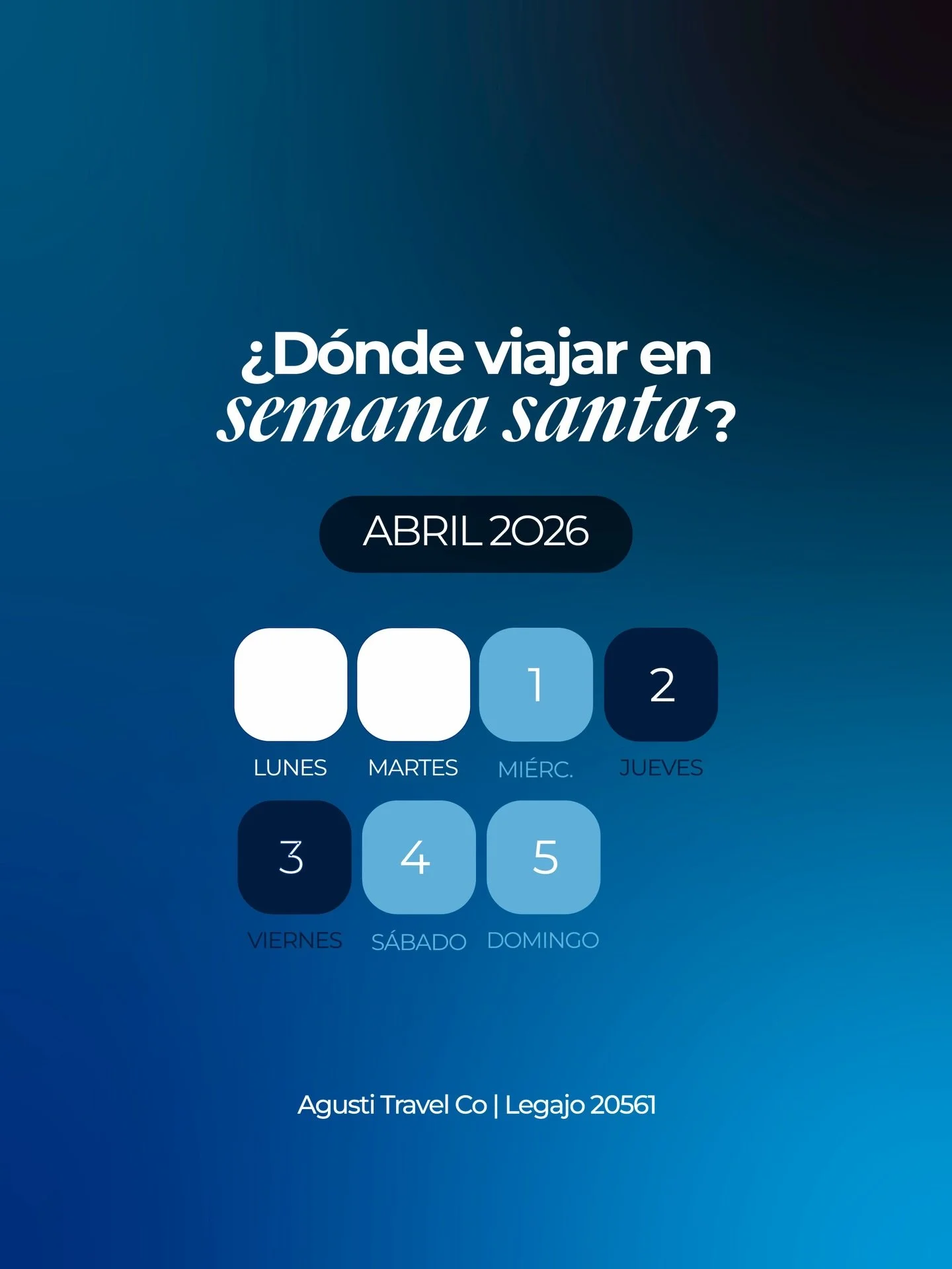 Semana Santa es esa pausa perfecta que el a&ntilde;o nos regala 💆🏼&zwj;♀️
Y vos&hellip; &iquest;la vas a dejar pasar?

Cinco destinos incre&iacute;bles ✈️ 
Una decisi&oacute;n que puede cambiar tu pr&oacute;ximo mes.

Los paquetes ya est&aacute;n d