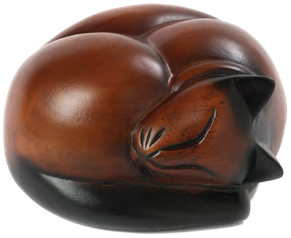Carved Wooden Sleeping Cat Urn