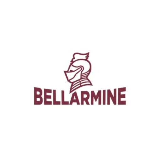 Logo with a stylized knight's helmet above the word 'BELLARMINE' in bold capital letters.