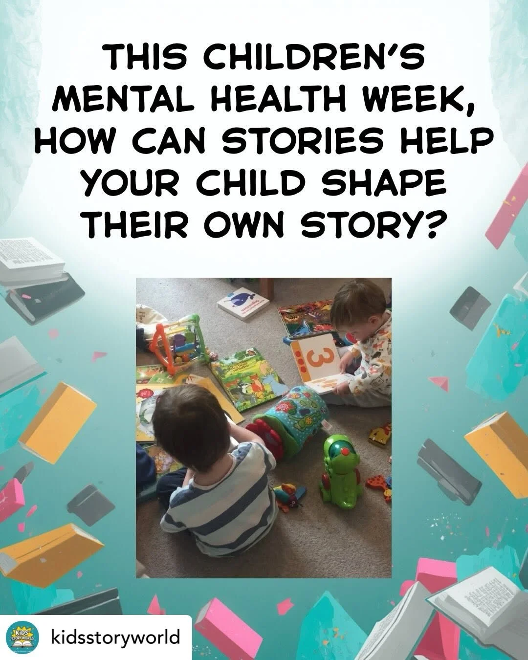 Excellent post from @kidsstoryworld this #childrensmentalhealthweek @_place2be 

When I was a kid, books helped me figure out the world 🌎

They showed me how to handle feelings, solve problems, and dream a little bigger.

Now I get to share that wit