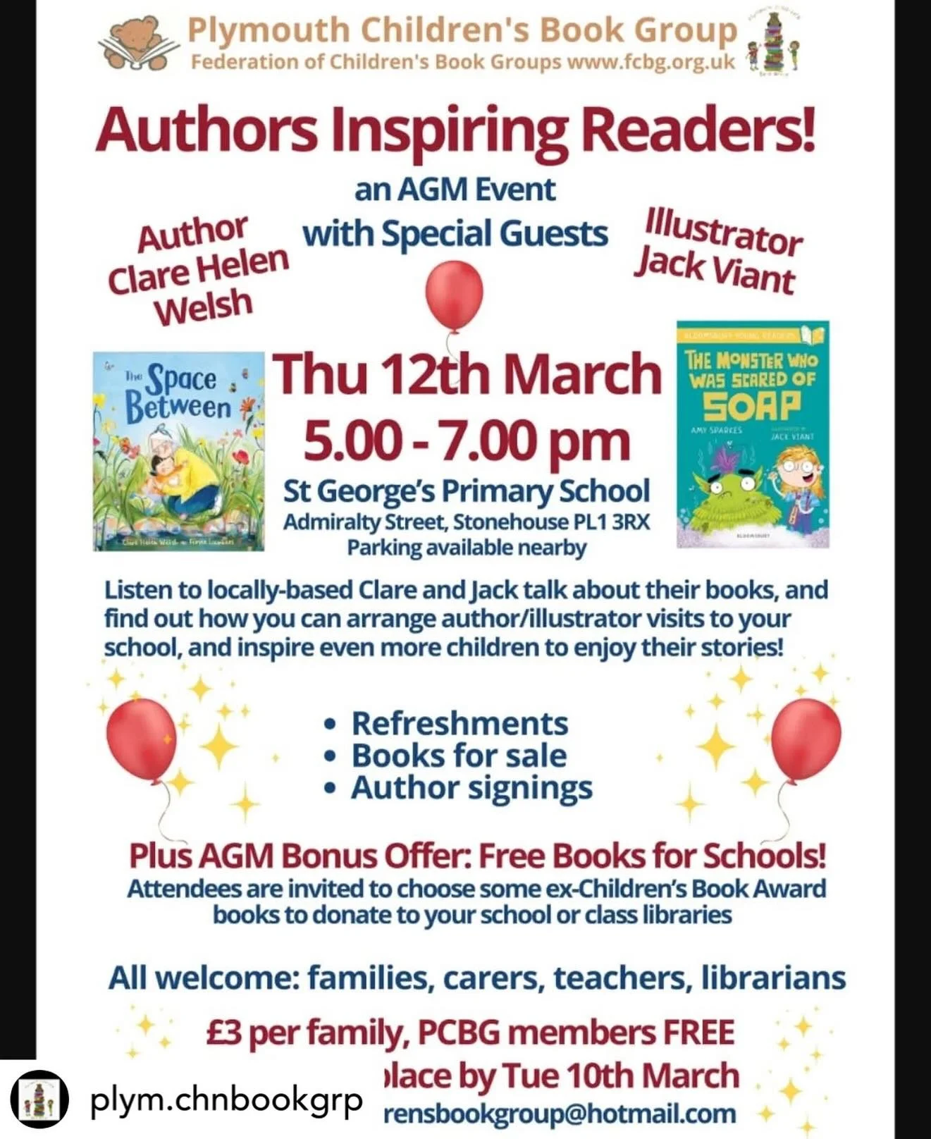 Very excited about this event with @plym.chnbookgrp  @jiantillustration !

✨Meeting the minds behind the magic! ✨

Join us for our AGM event where we will be sharing the power of stories and how to inspire readers with special guests author @clarehel