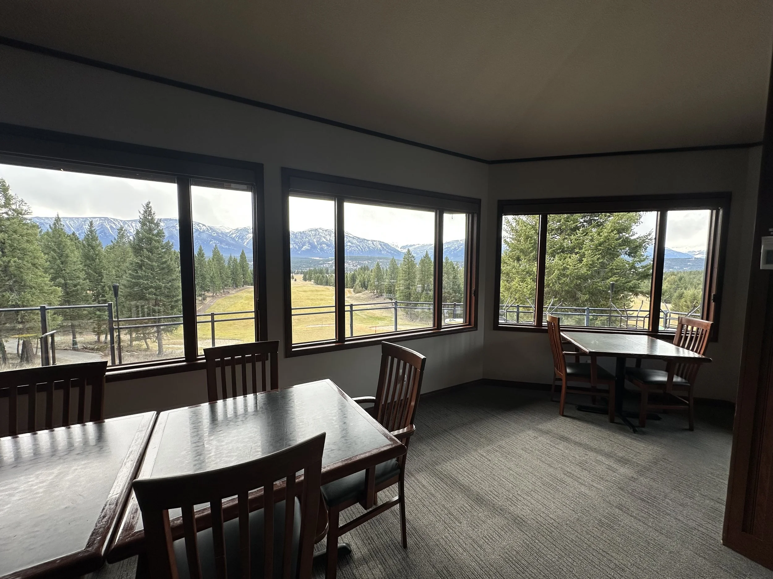 Interior window cleaning at Copper Point Golf Course in Invermere BC with clear views through freshly cleaned glass