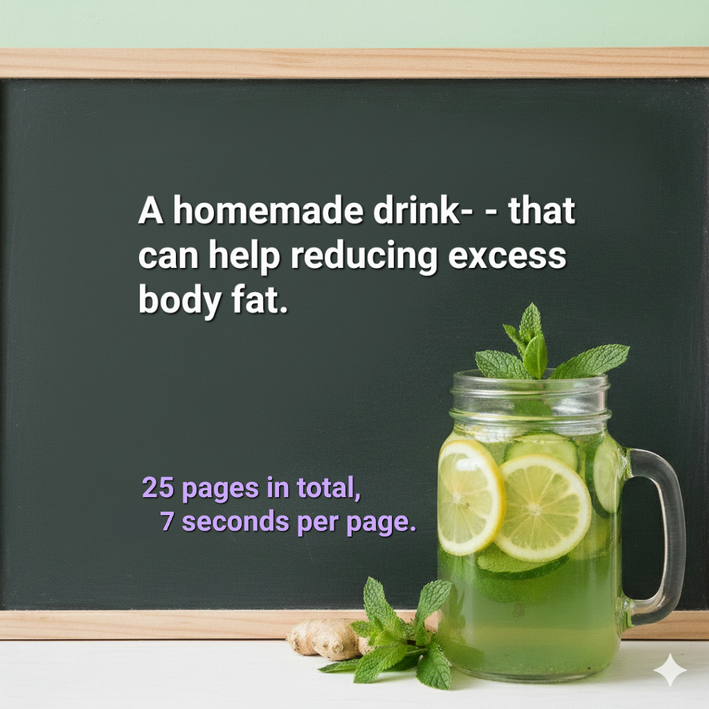 A homemade drink that can help reducing excess body fat. (25 pages in total, 7 seconds per page.) Mp4(00:02:57)5.9MB