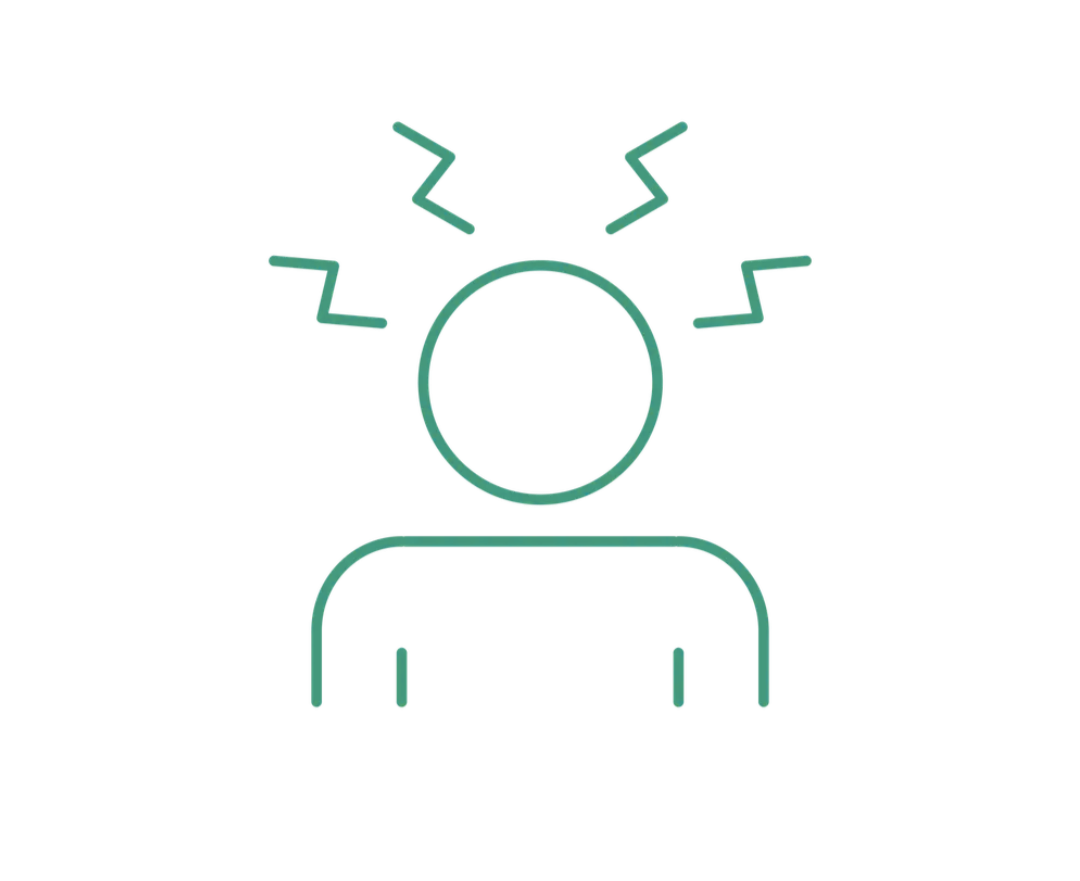 Line drawing of a person with lines radiating from their head to indicate stress or headache.