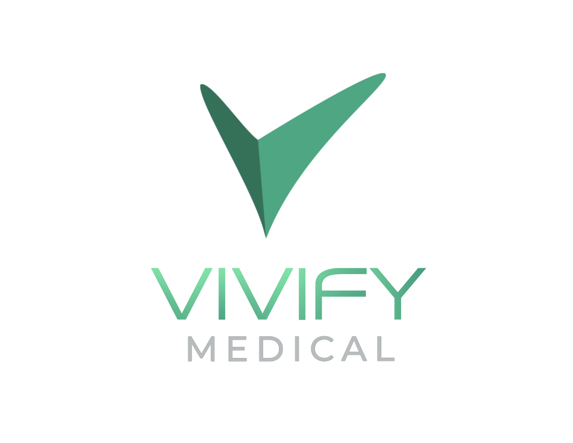 Vivify Medical logo featuring a stylized check mark above the name in gradient green and gray text.