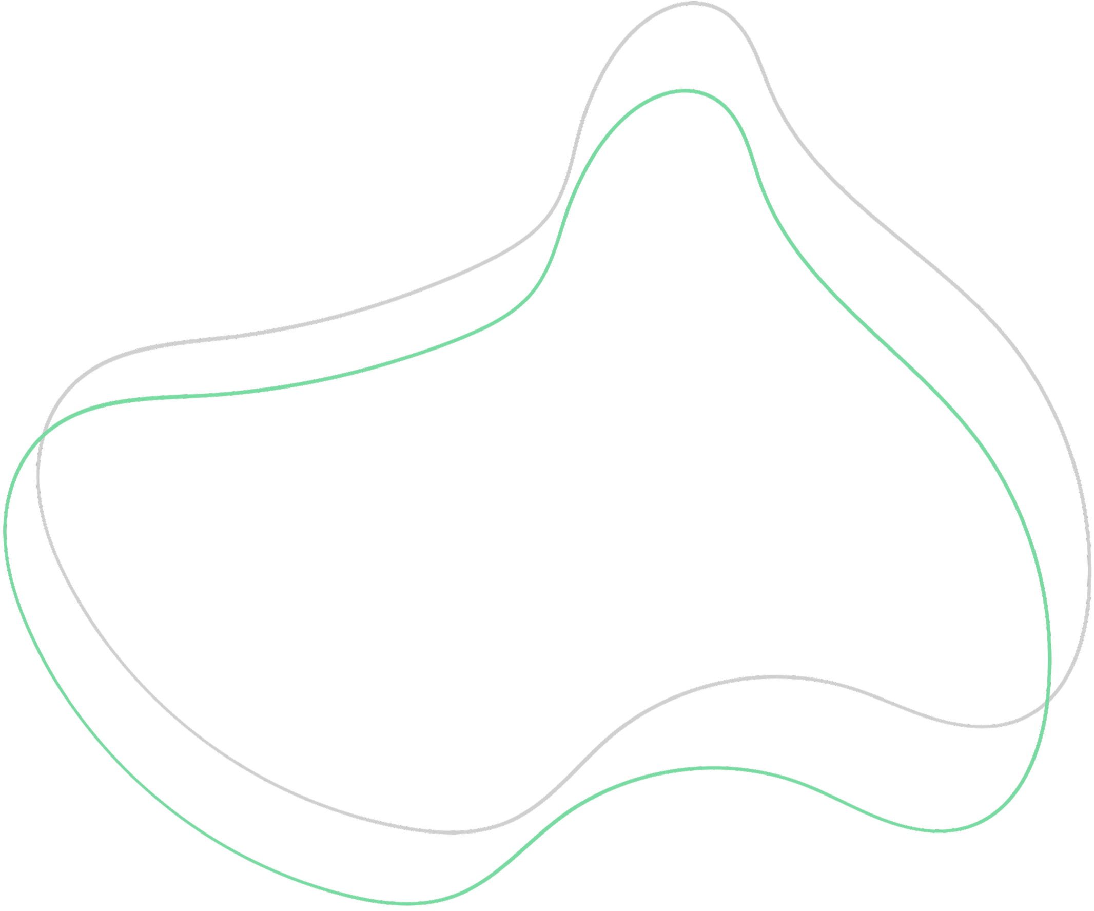 A black background with three contour lines in white, gray, and green, representing topographic elevation.