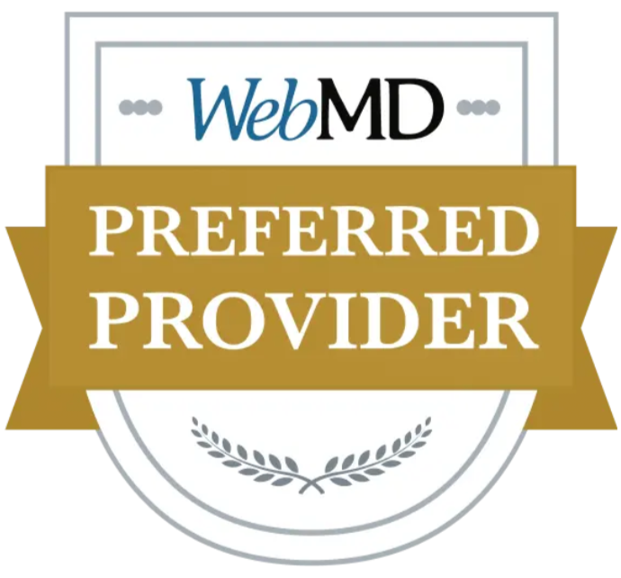 WebMD Preferred Provider badge with gold ribbon and laurel design.
