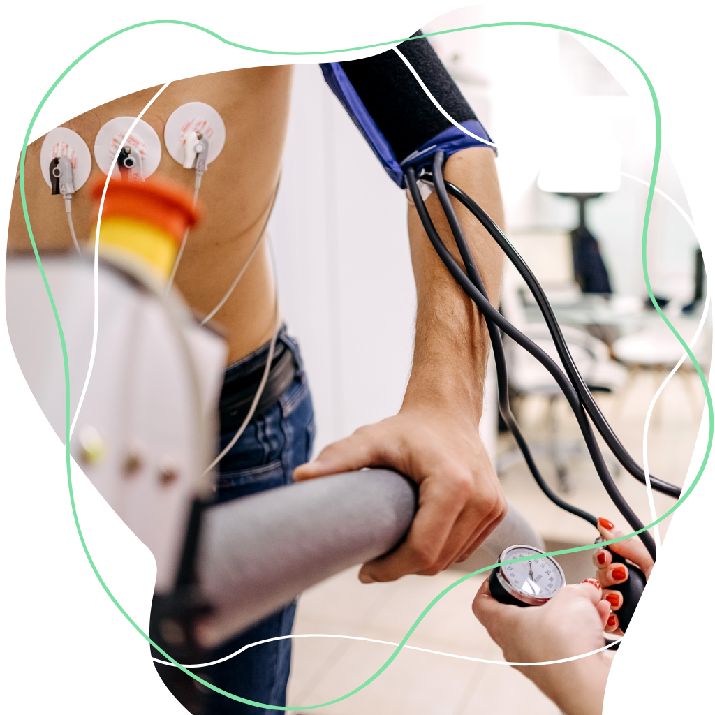 Patient on a treadmill during a cardiac stress test