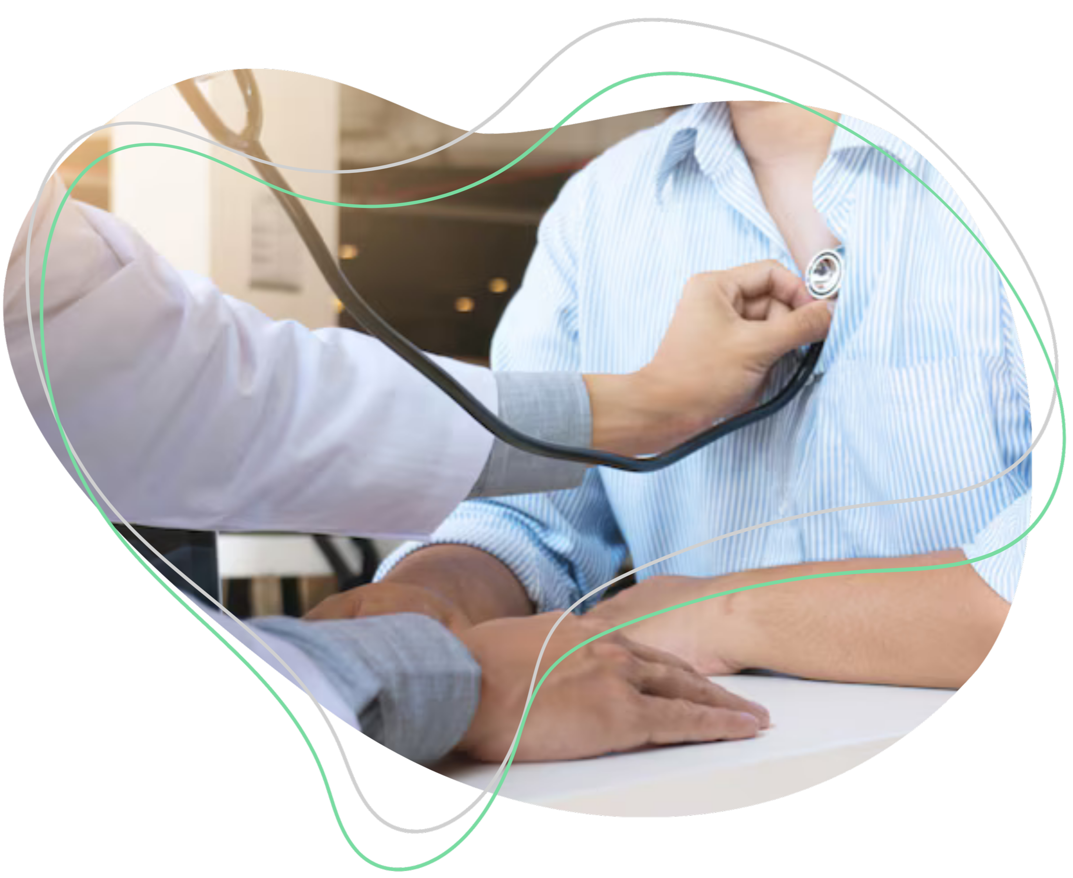 Doctor using a stethoscope on a patient in a medical setting.