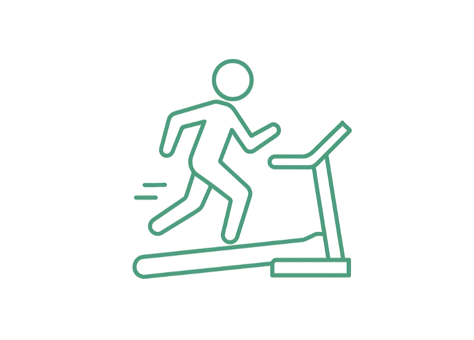 Line drawing of a person running on a treadmill.