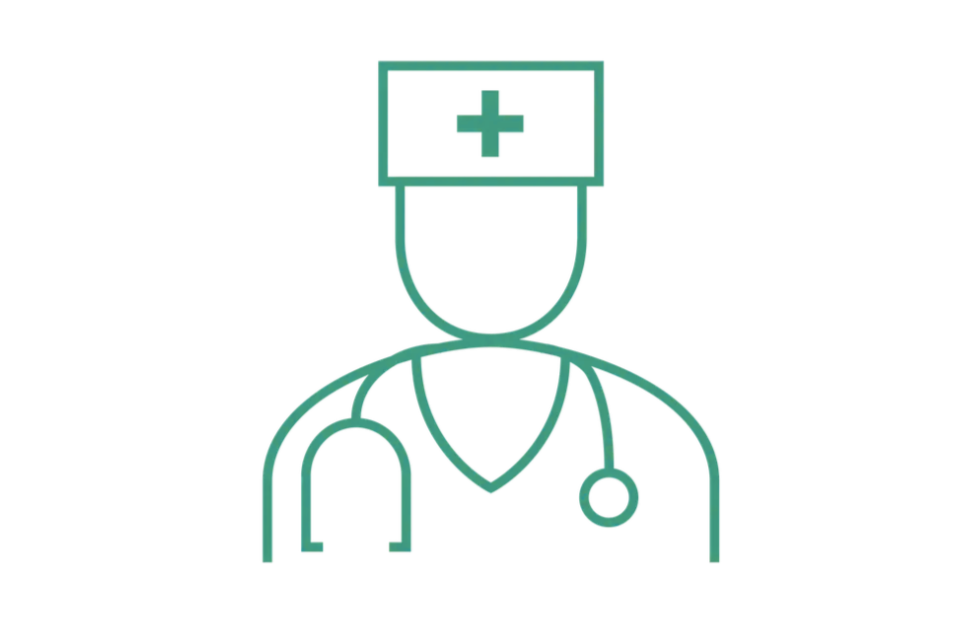 Illustration of a doctor with a computer monitor for a head, featuring a medical cross symbol on the screen, and wearing a stethoscope around the neck.