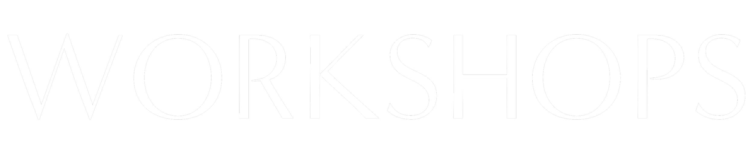 Text that reads WORKSHOPS in tall, white uppercase letters on a black background.