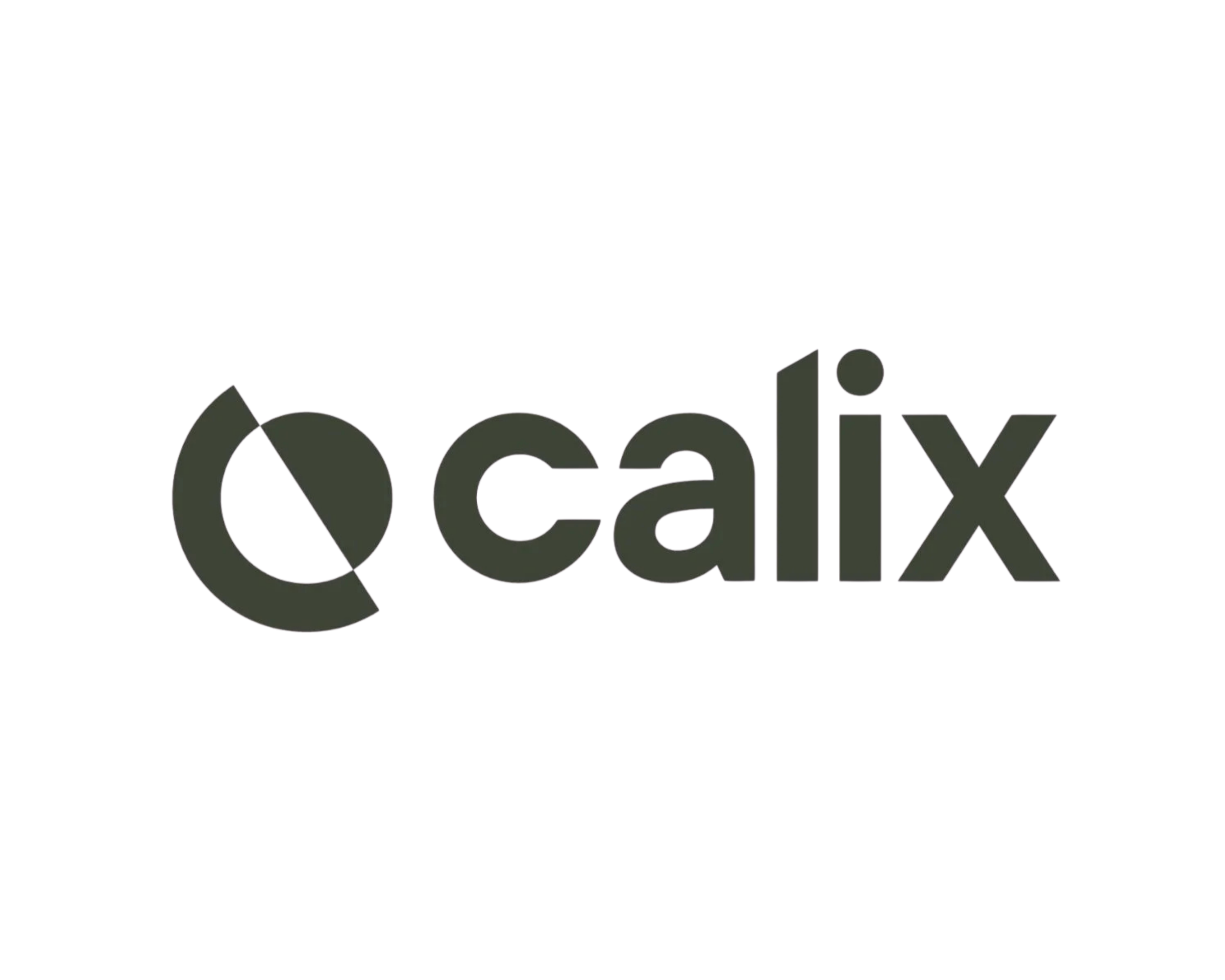 Logo of Calix, featuring the word 'calix' with the 'c' stylized as a pie chart