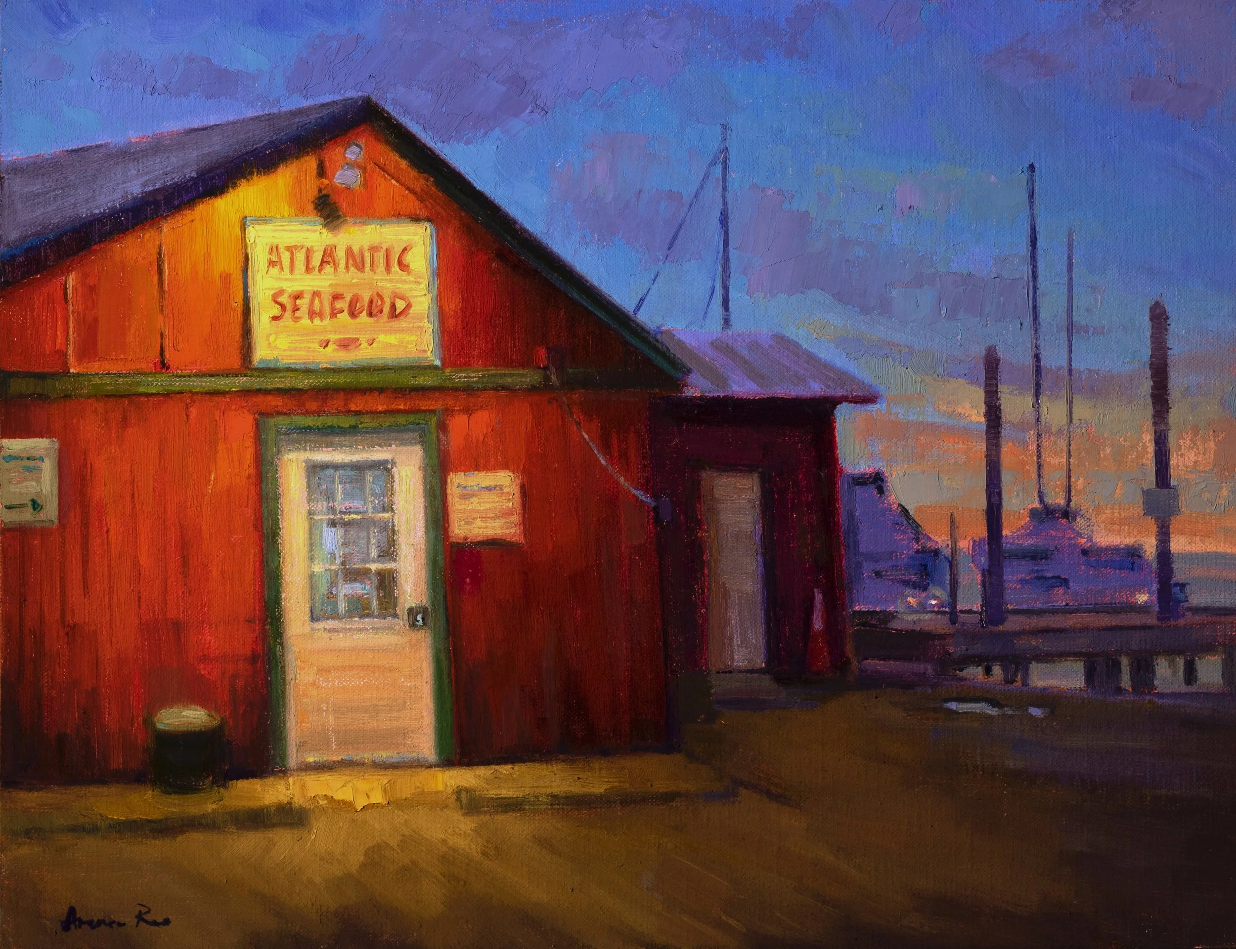 Oil painting of a Florida Shack nocturne