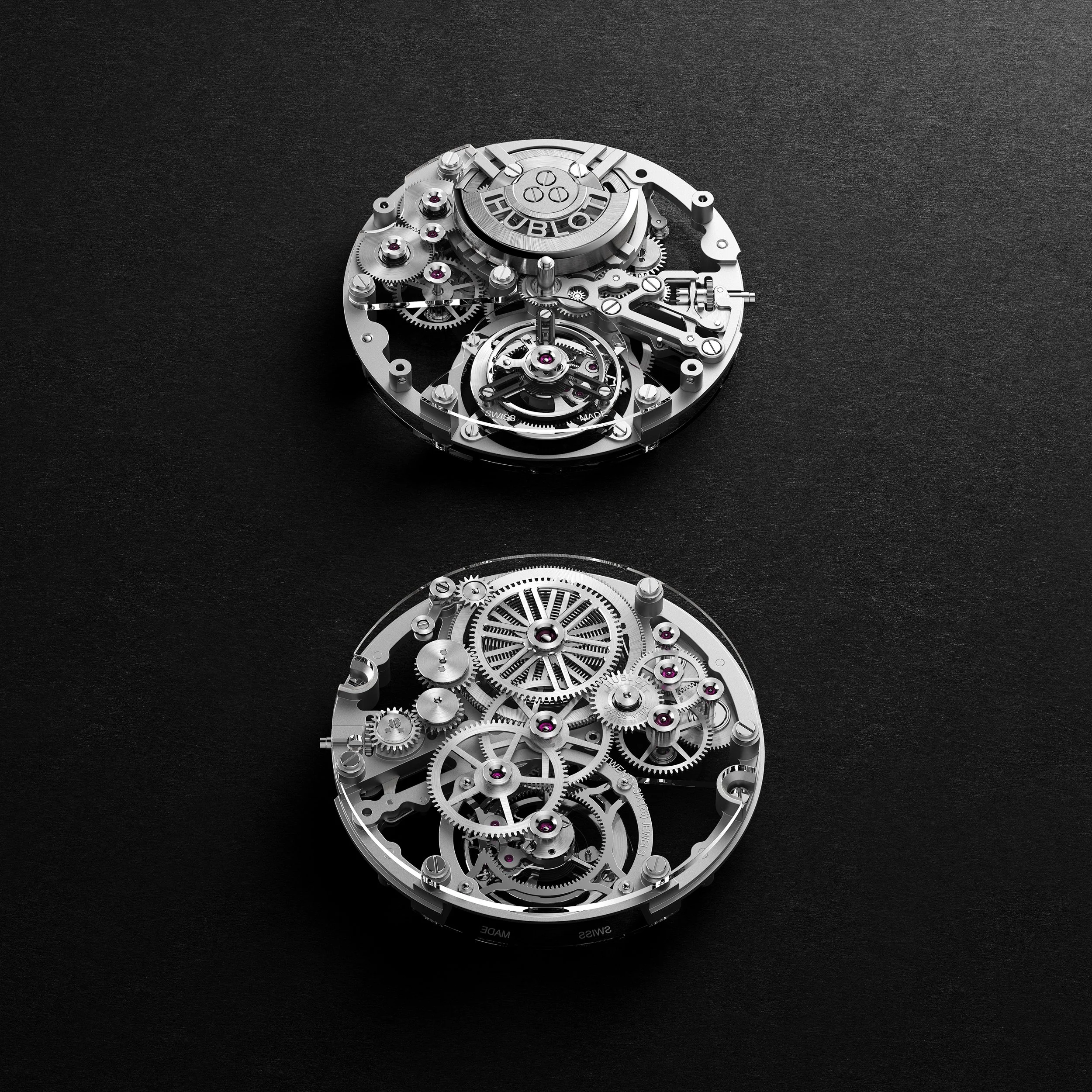 Render of the Hublot Tourbillon Automatic calibre with self-winding micro-rotor and integrated tourbillon complication.