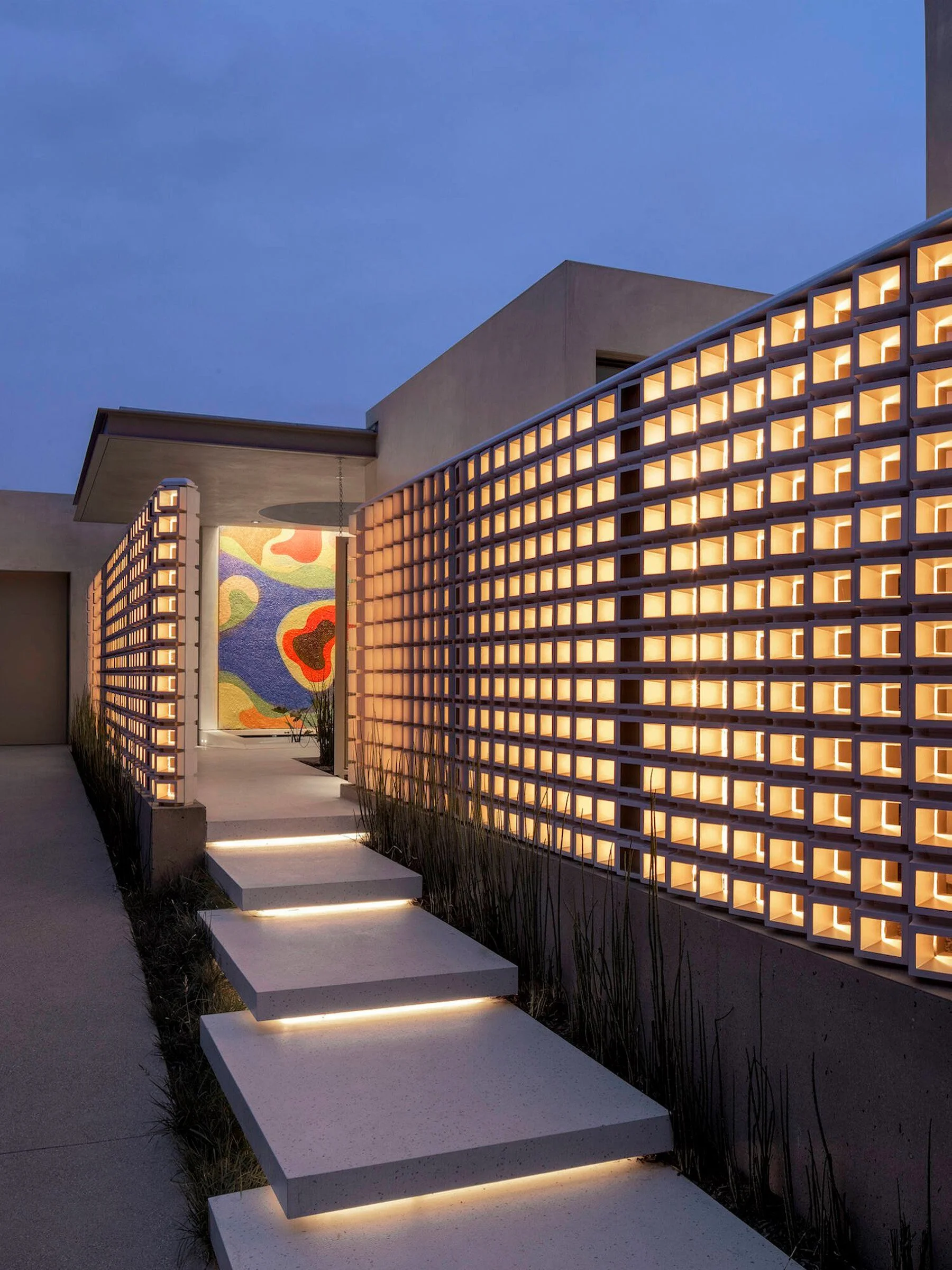 Modern concrete breezeway blocks designed for Beverly Hills residence