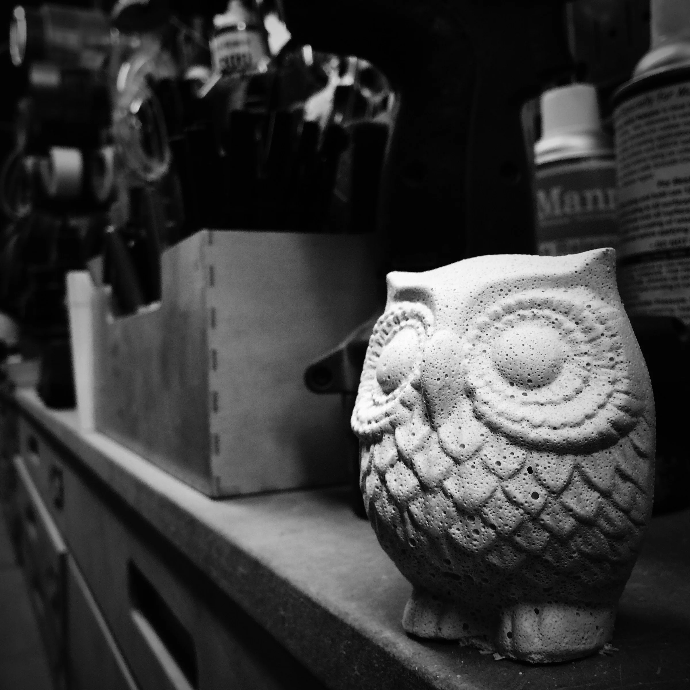 Mythical miniature concrete owl loved by customers.