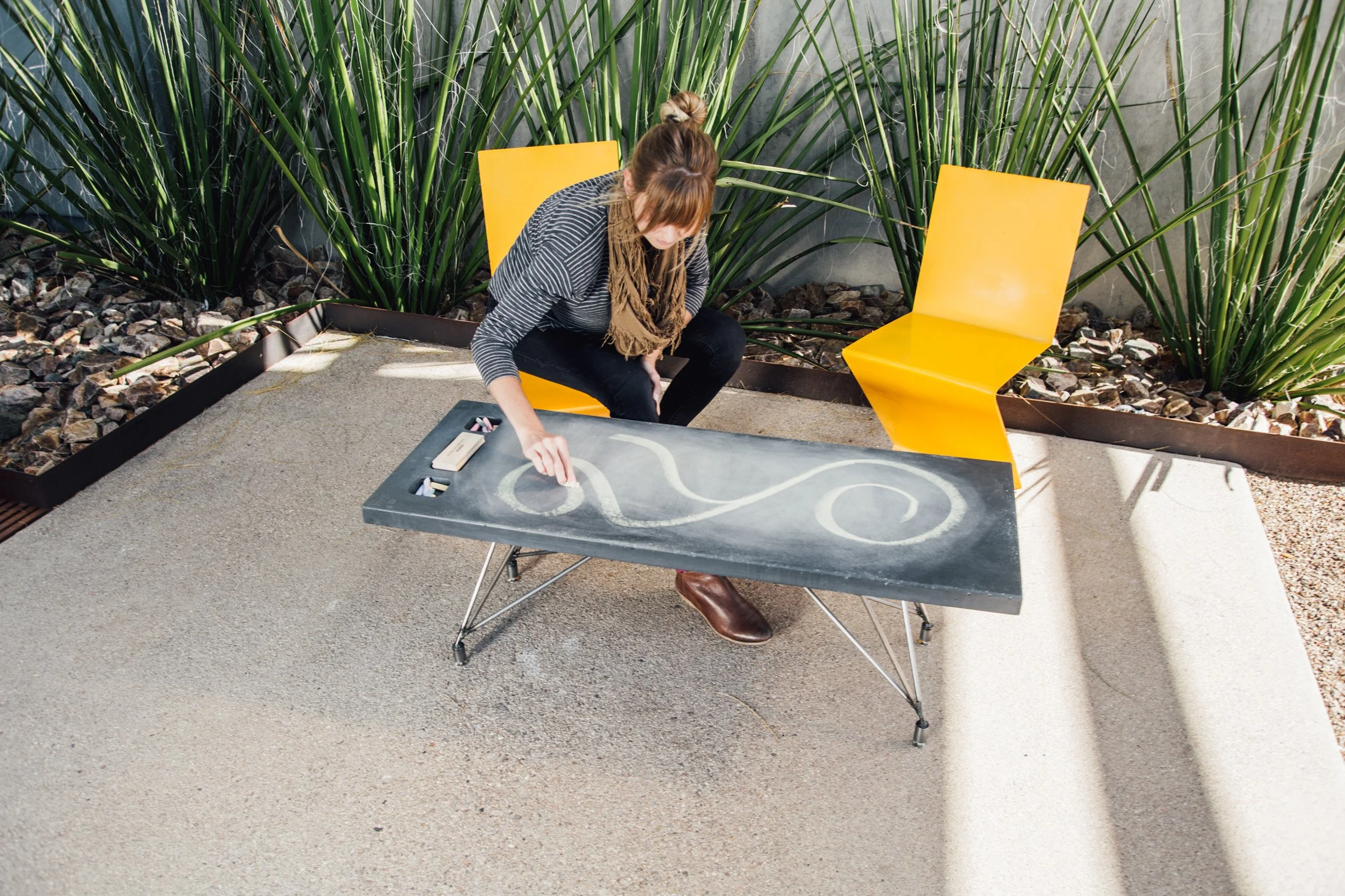 Architect’s office chalkboard coffee table with durable steel base