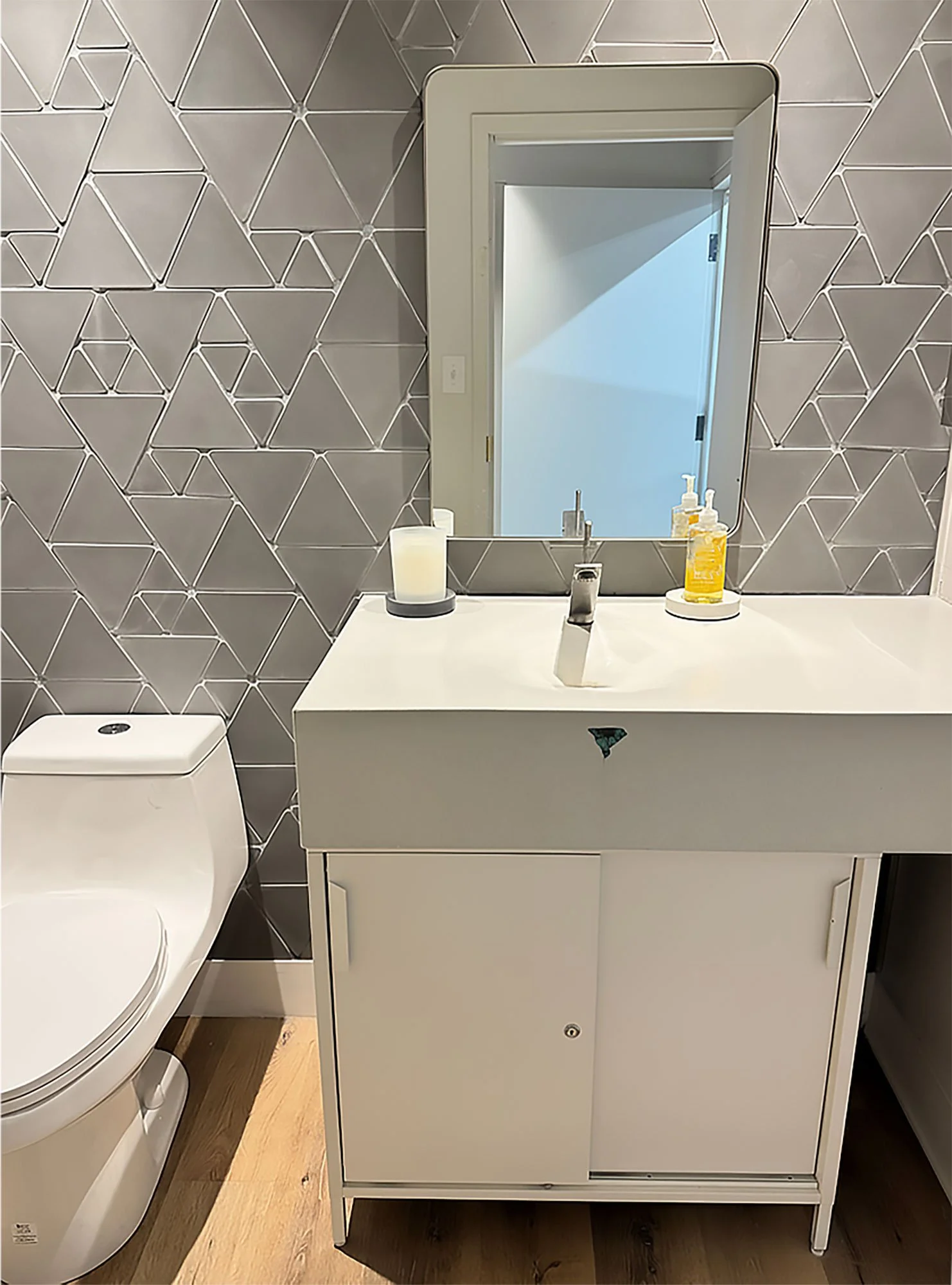 Non-repeating infinite pattern created with triangular concrete tiles
