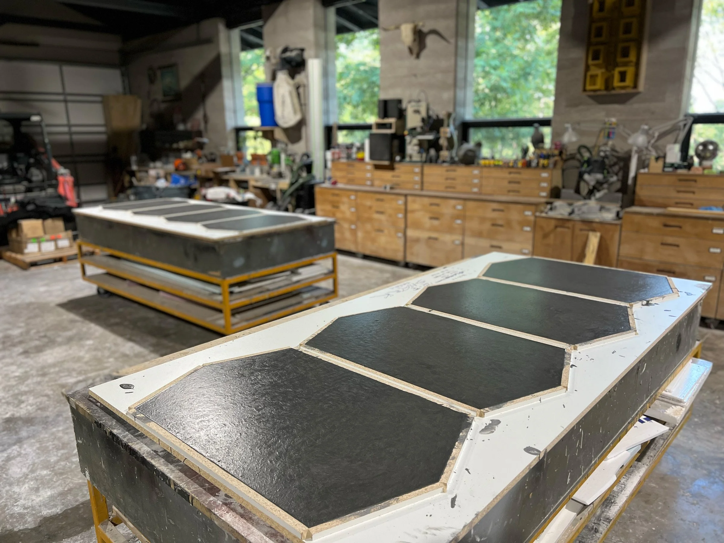 Large-format terrazzo concrete tile with unique aggregate exposure