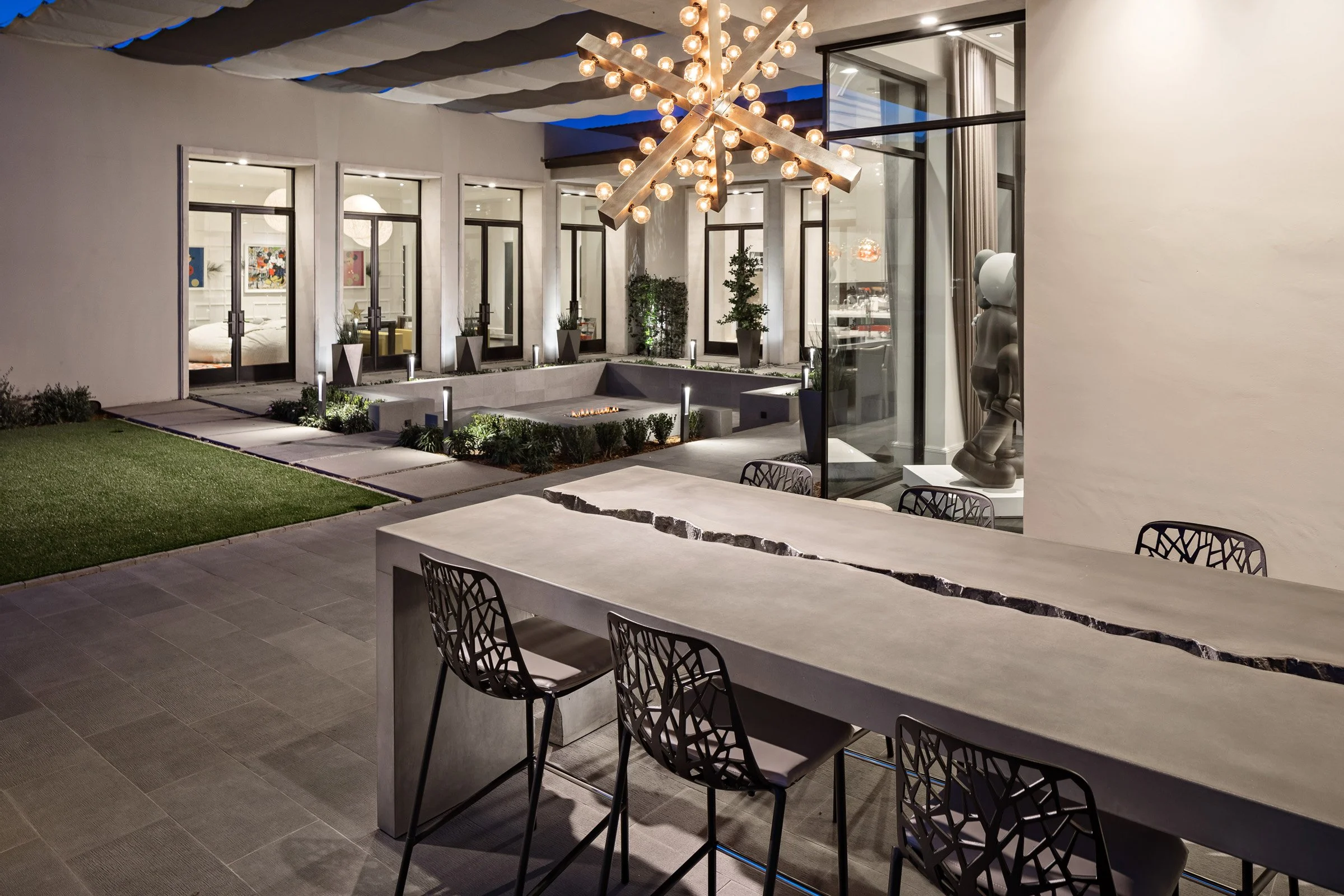 High-end handcrafted concrete dining table in a modern home