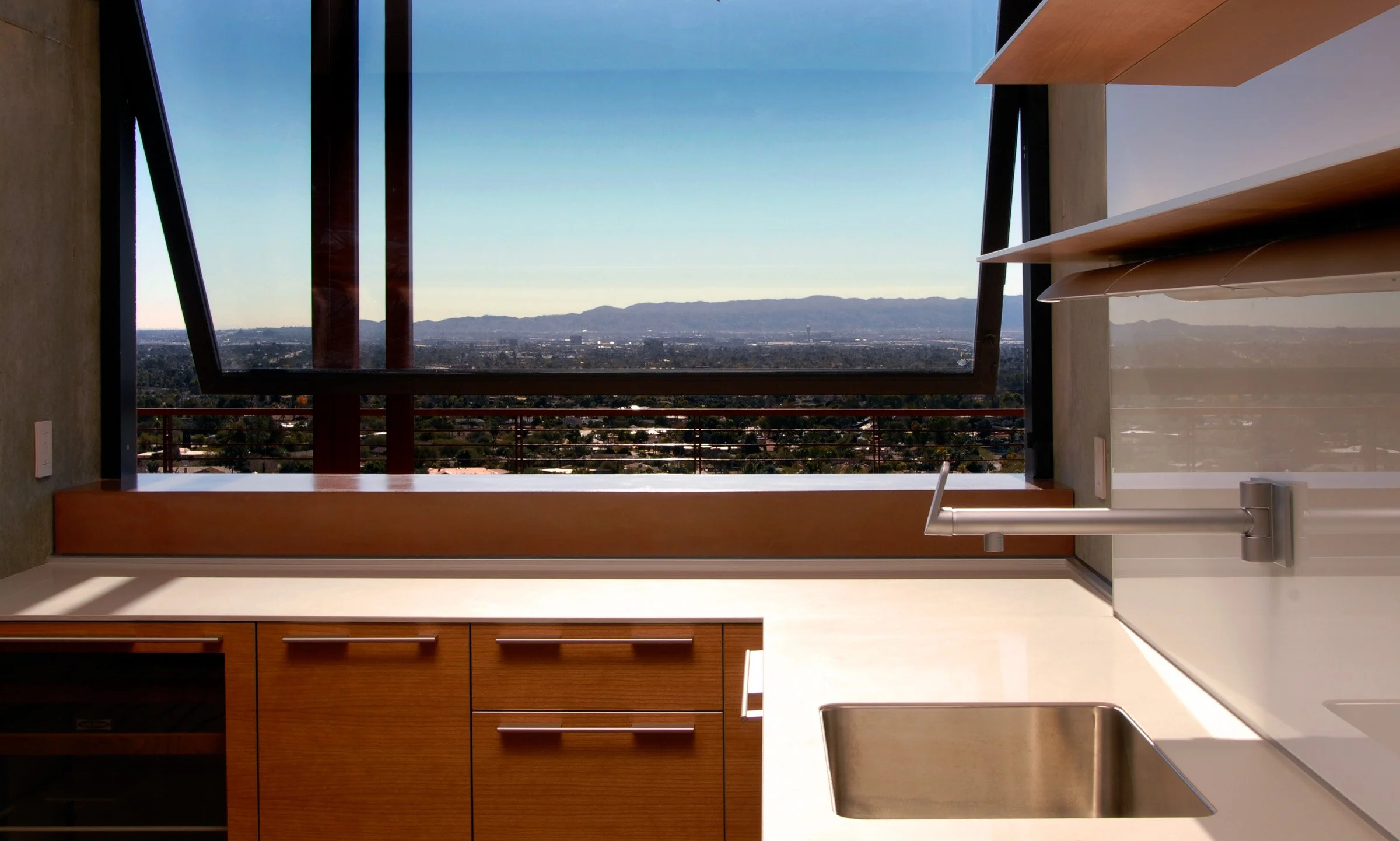 Frank Lloyd Wright inspired Cherokee Red concrete countertop design
