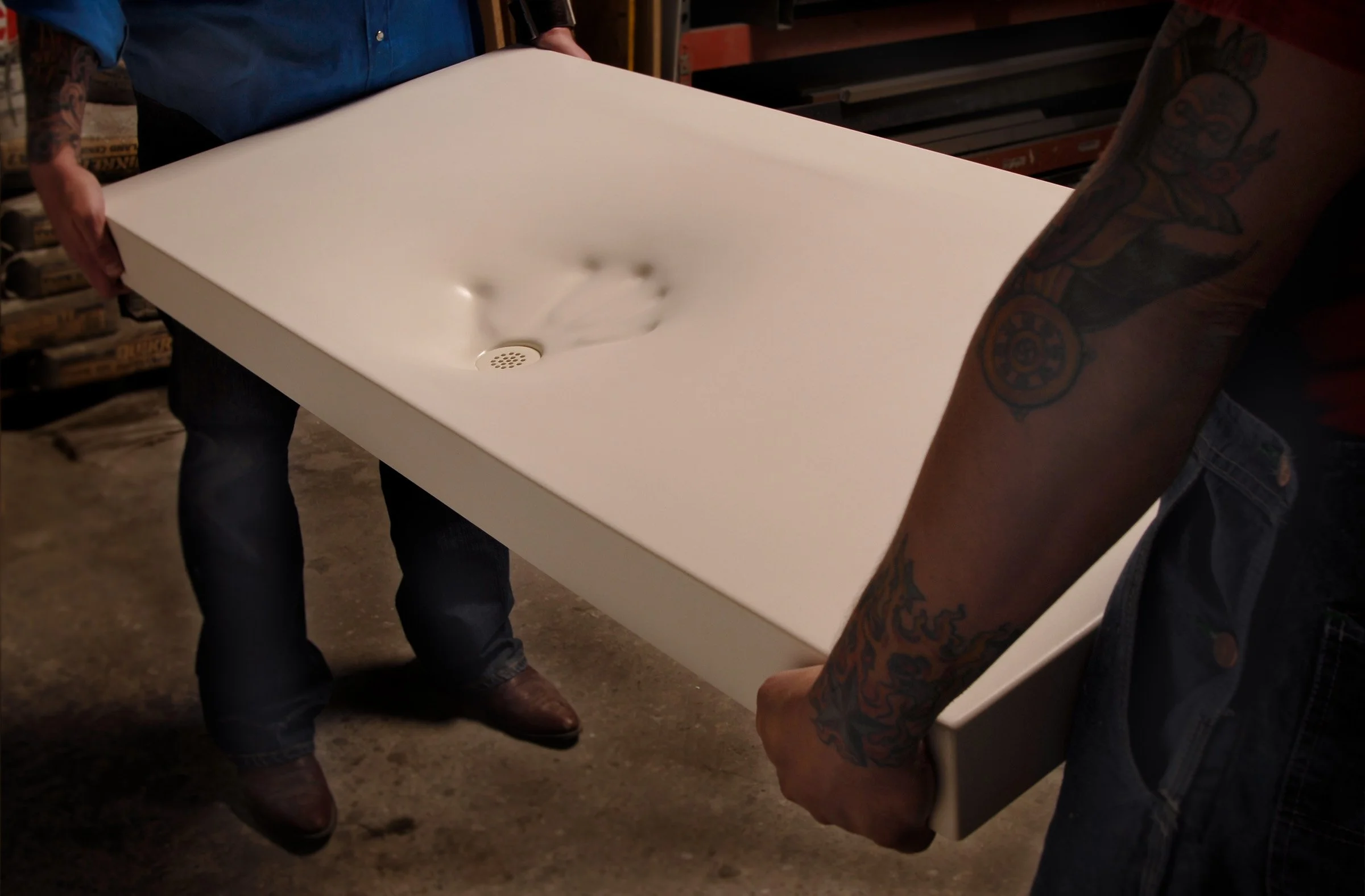 Custom concrete bathroom sink designed to reflect an architecture firm’s handprint brand. Fabric-formed in GFRC, made with crystalline silica-free concrete, and sealed with a non-toxic food-safe finish.