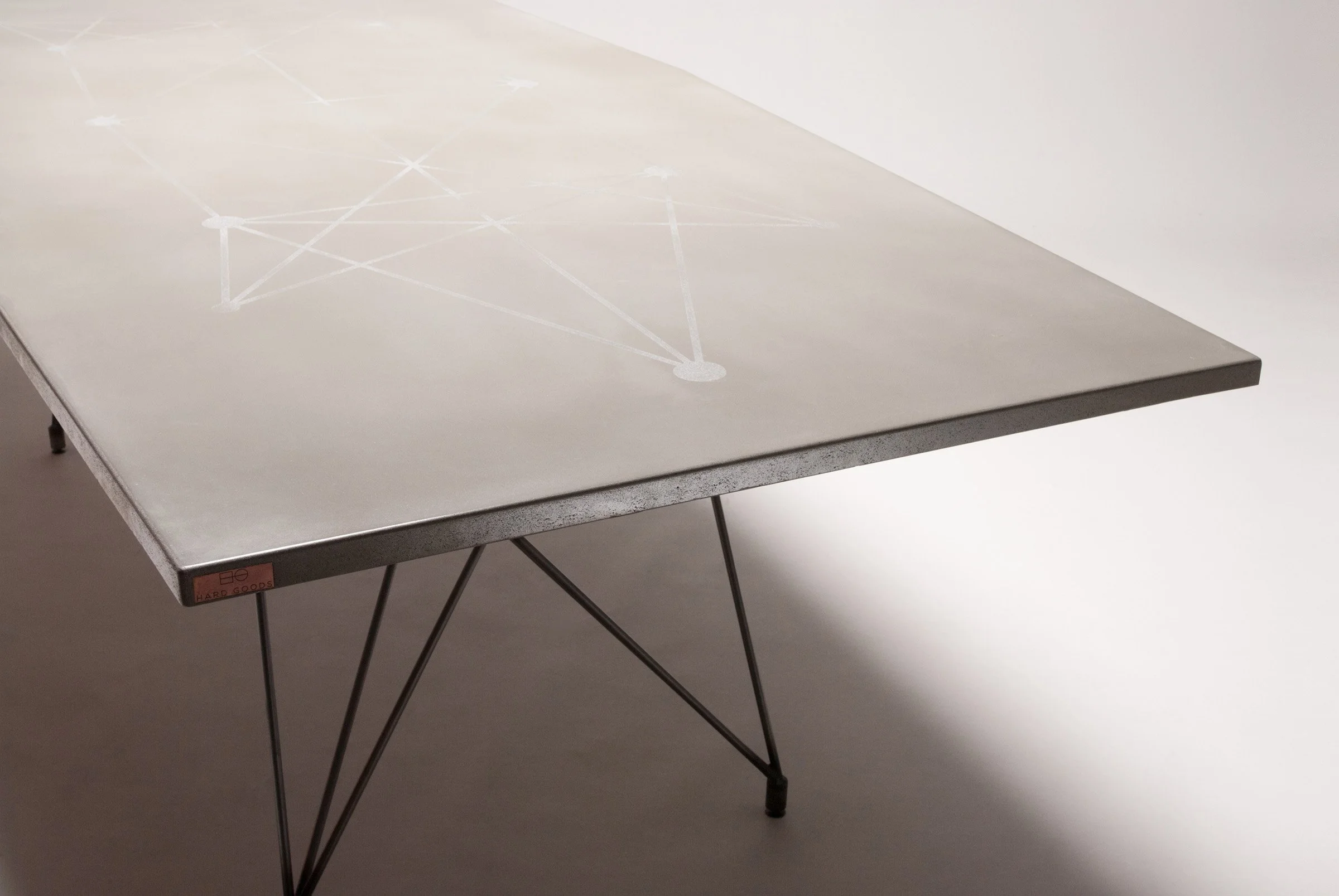 Custom dining table and bench set designed for Palm Springs furniture store