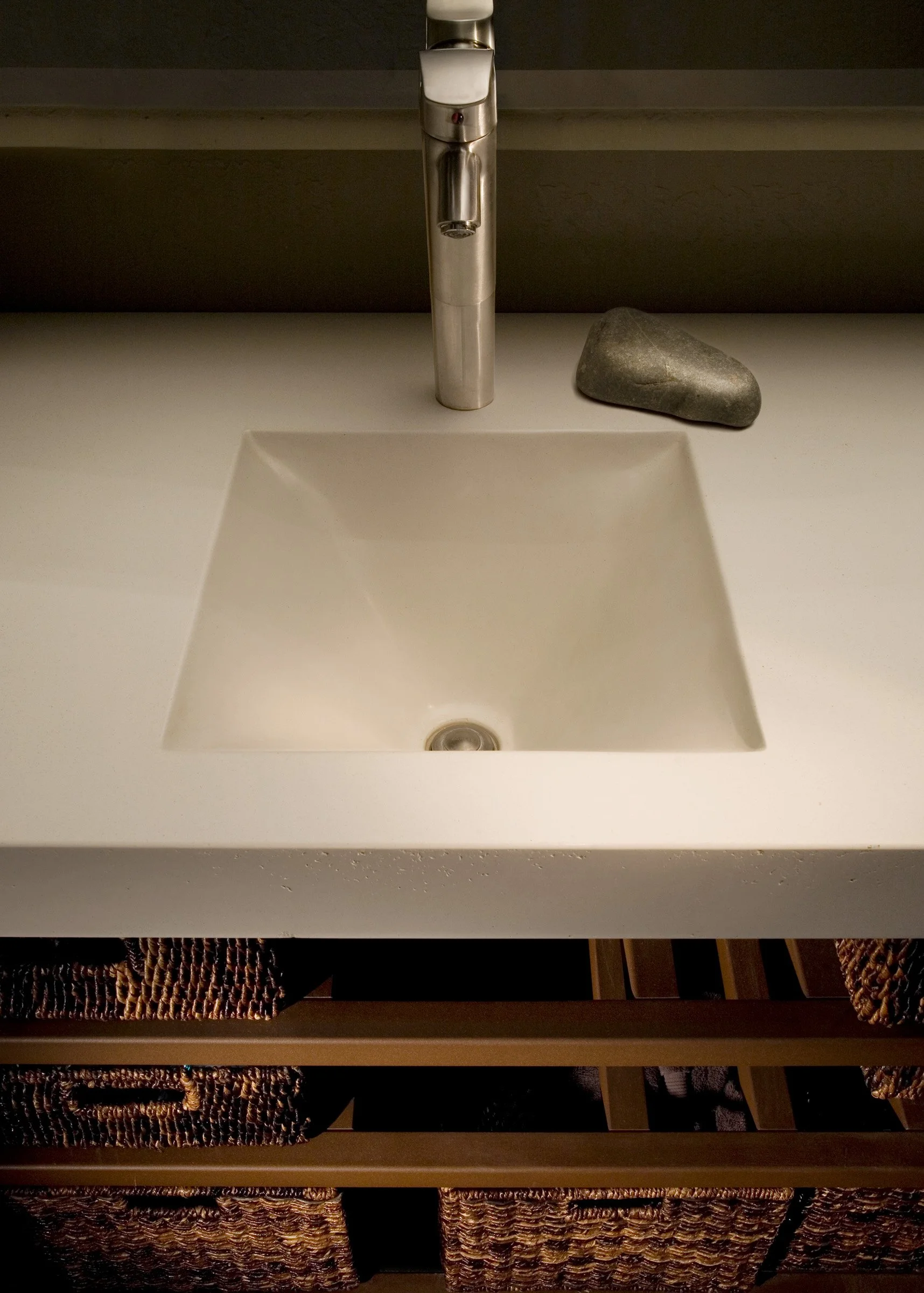 Custom fabric-formed concrete sink that pioneered fabric forming in concrete. Handcrafted in the USA from GFRC concrete, merging innovation with artisan design.