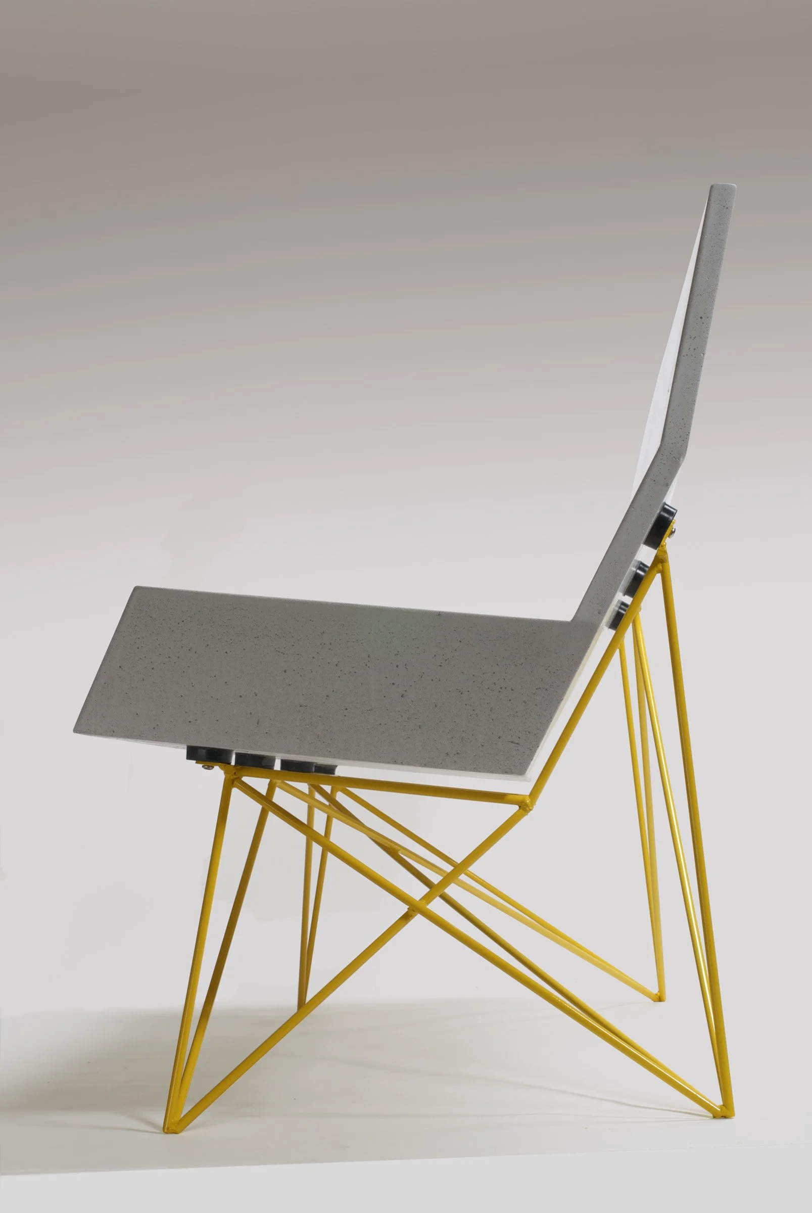 Outdoor concrete and steel bench with integral copper drain detail