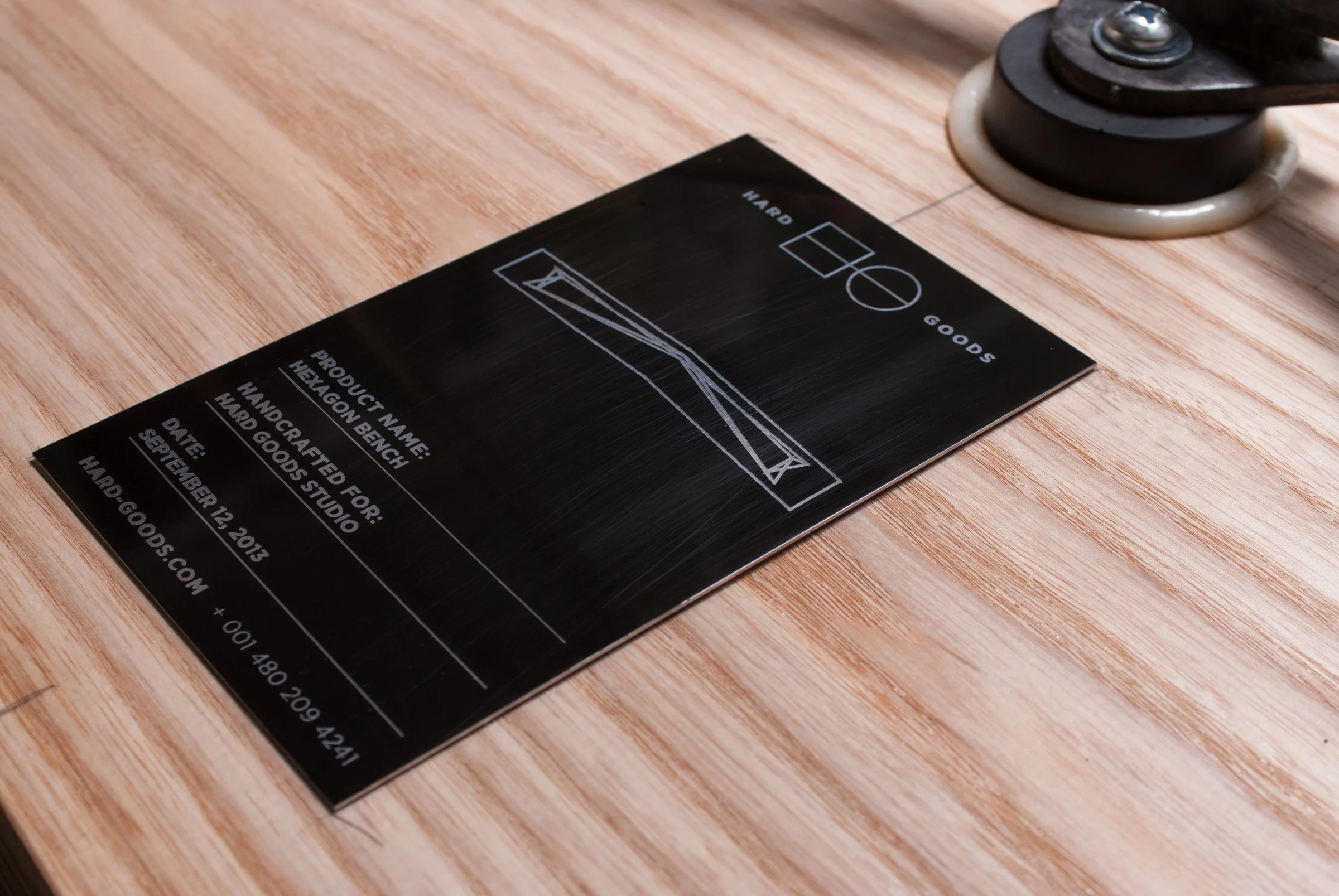 The Hard Goods furniture tag, the mark of quality for modern concrete, wood, and steel furniture