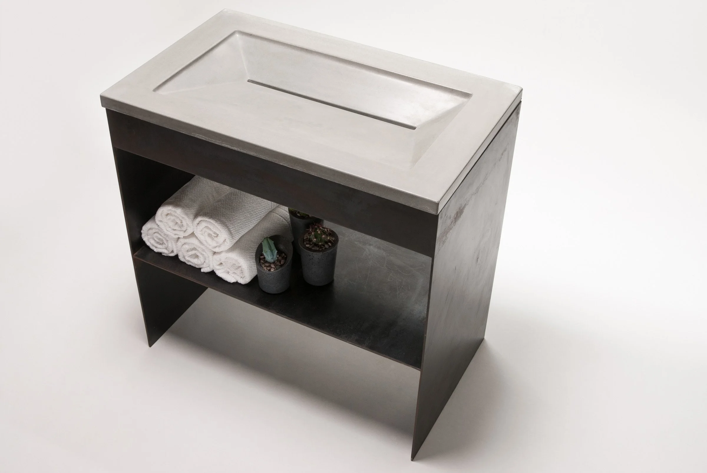 Ramp-style bathroom sink sealed with eco-conscious, non-toxic finish
