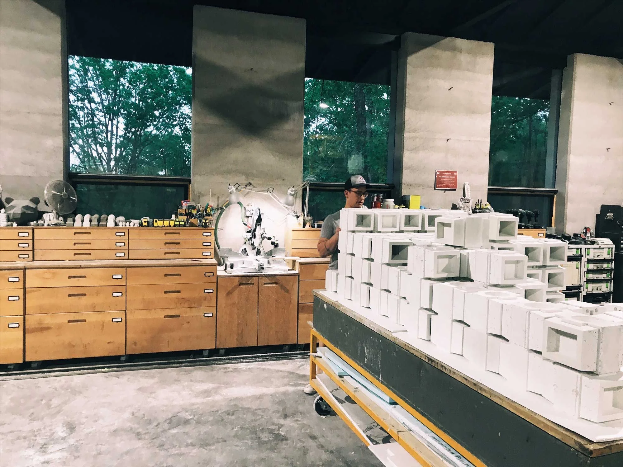 Crafting gold-leaf-lined concrete breezeway blocks for Beverly Hills project