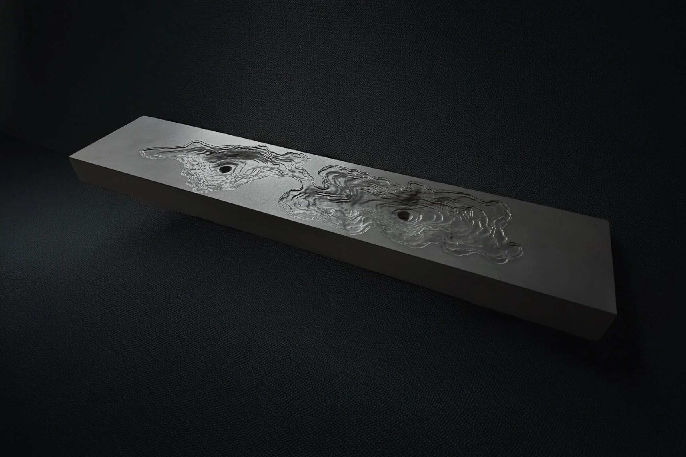 Modern luxury concrete sink with food-safe sealer, designed as a custom erosion piece.