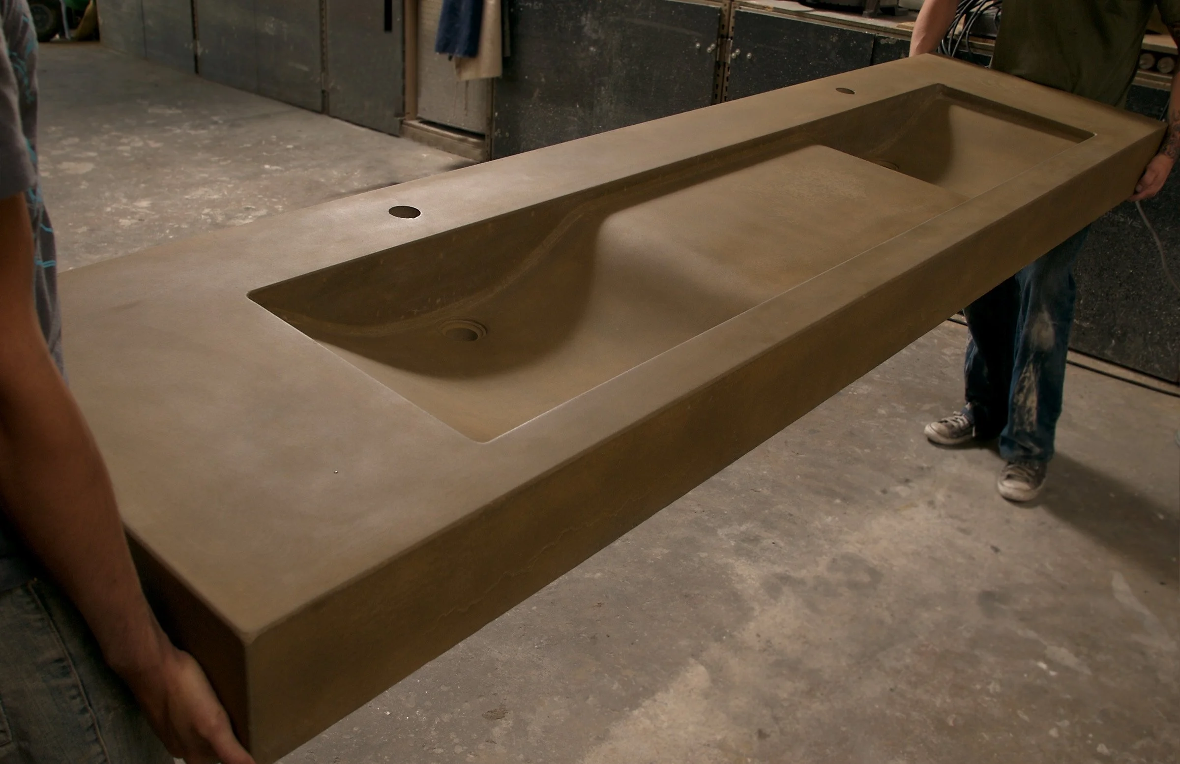 Double basin concrete sink made in the USA for luxury bathroom projects.