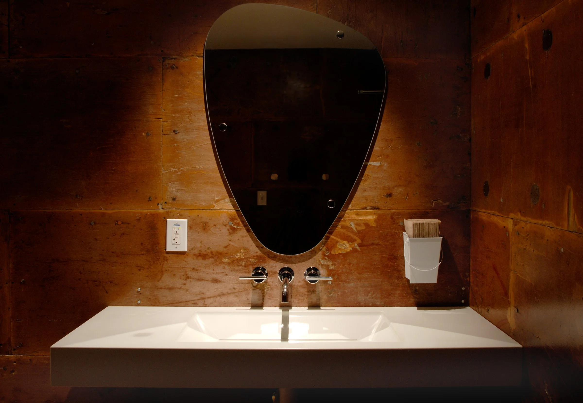 Phoenix Lincoln Sink, custom GFRC concrete ramp sink with turquoise inlay.