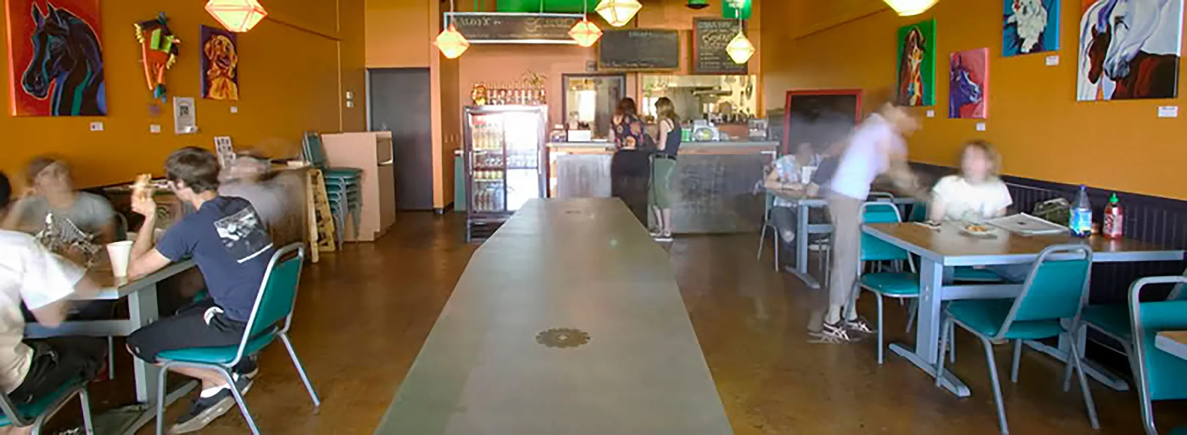 Green and gray GFRC concrete tabletop with dovetail detail.