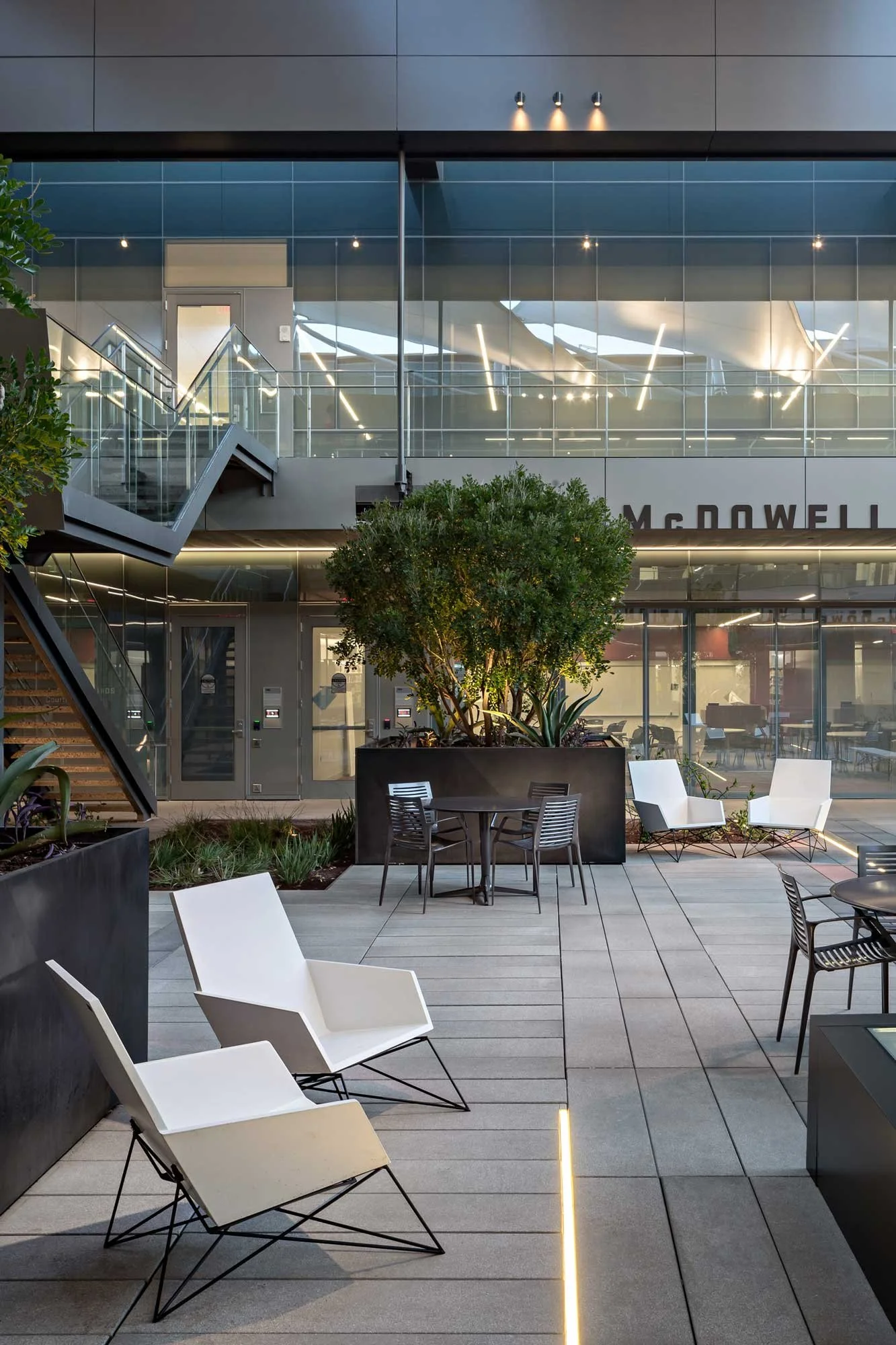 Modern Muskoka chair crafted in GFRC concrete with steel frame for ASU Law School